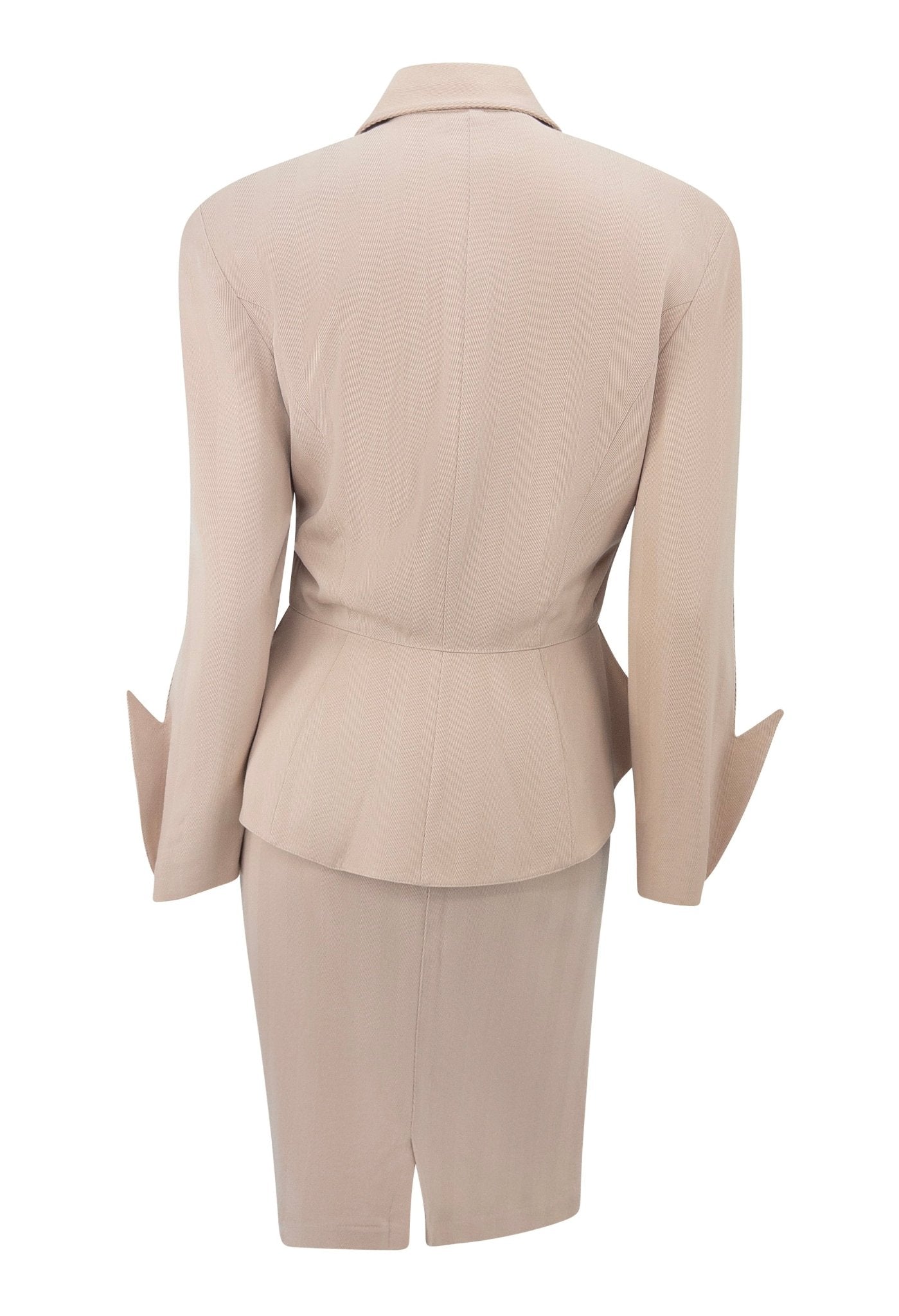 F/W 1989 Thierry Mugler 'Hiver Buick' Blush Studded Metal Accent Skirt Suit - RealList