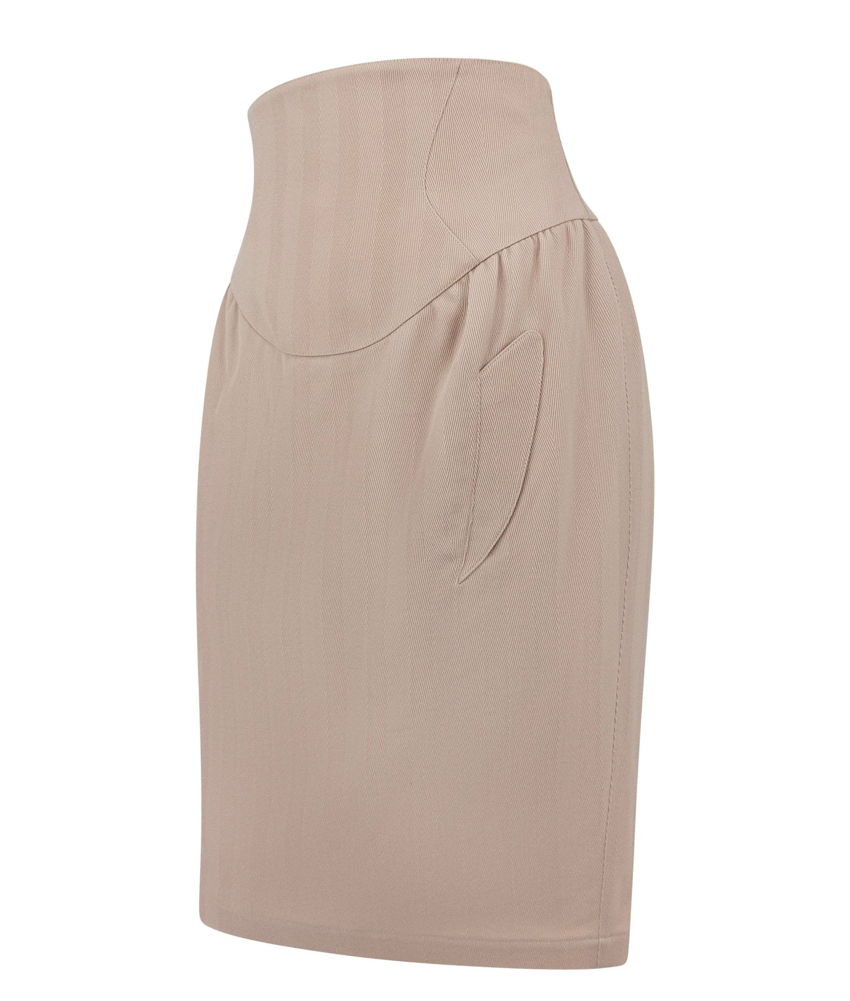 F/W 1989 Thierry Mugler 'Hiver Buick' Blush Studded Metal Accent Skirt Suit - RealList