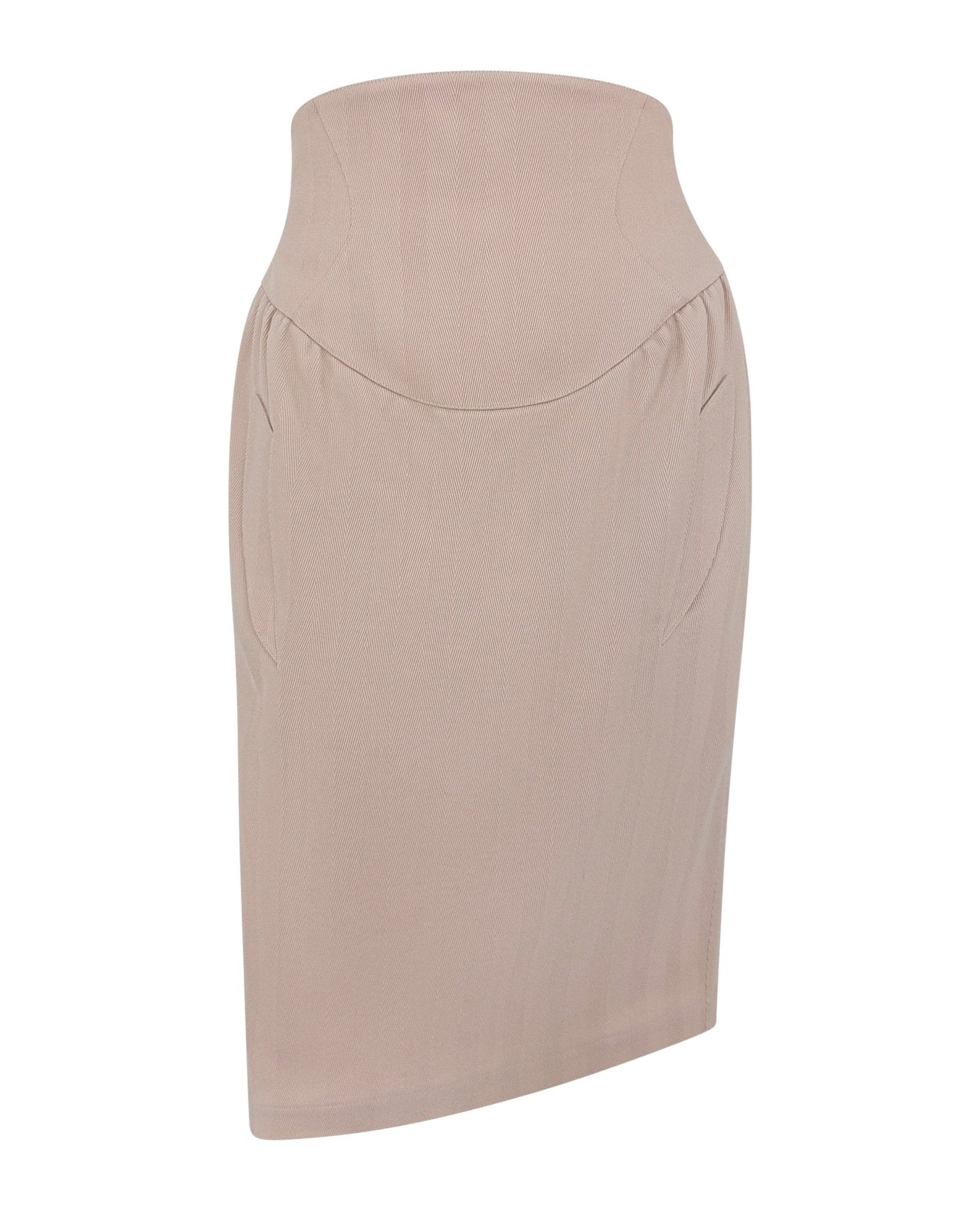 F/W 1989 Thierry Mugler 'Hiver Buick' Blush Studded Metal Accent Skirt Suit - RealList