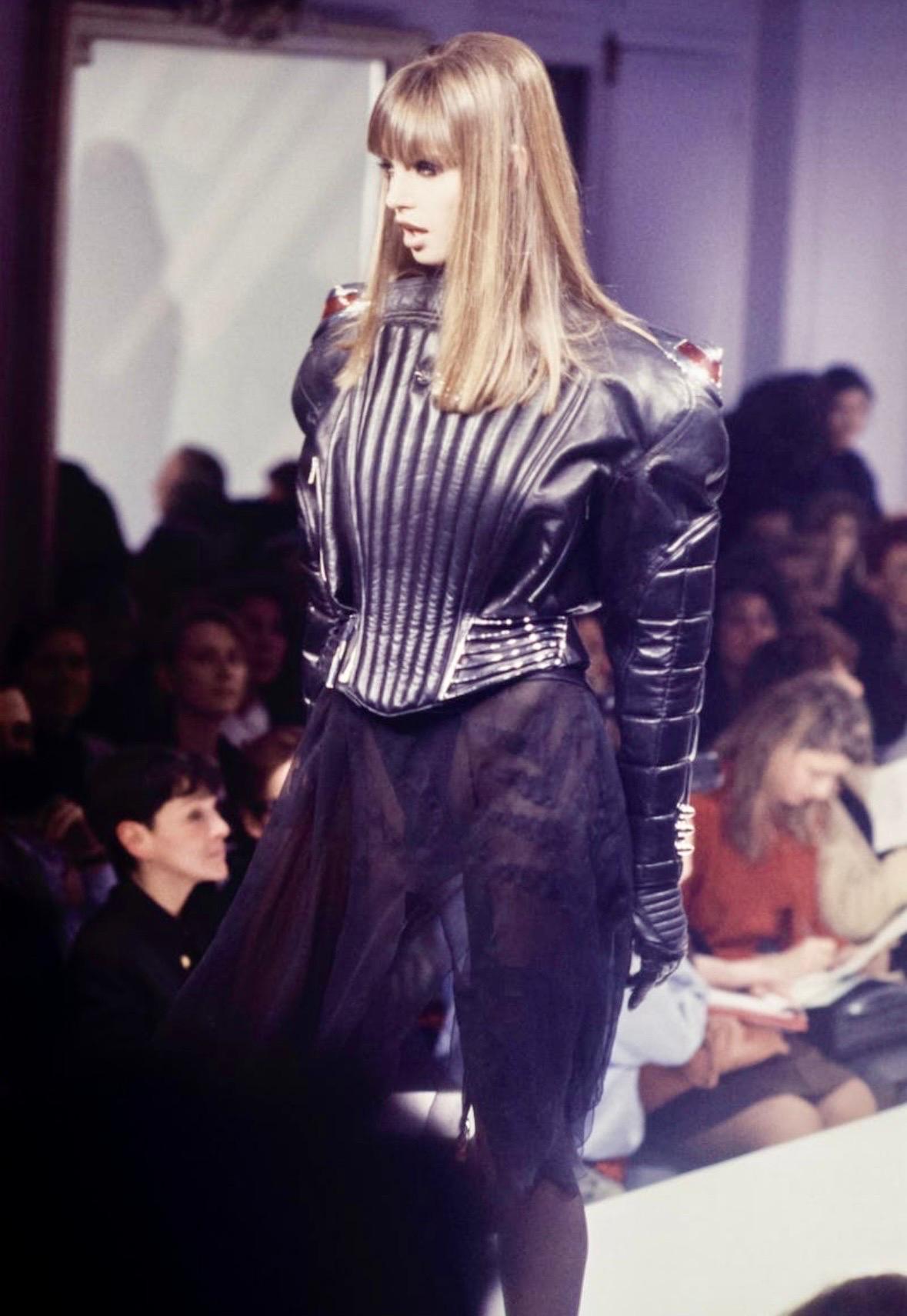 F/W 1989 Thierry Mugler Hiver Buick Sculptural Chrome Grille Leather Moto Jacket - RealList