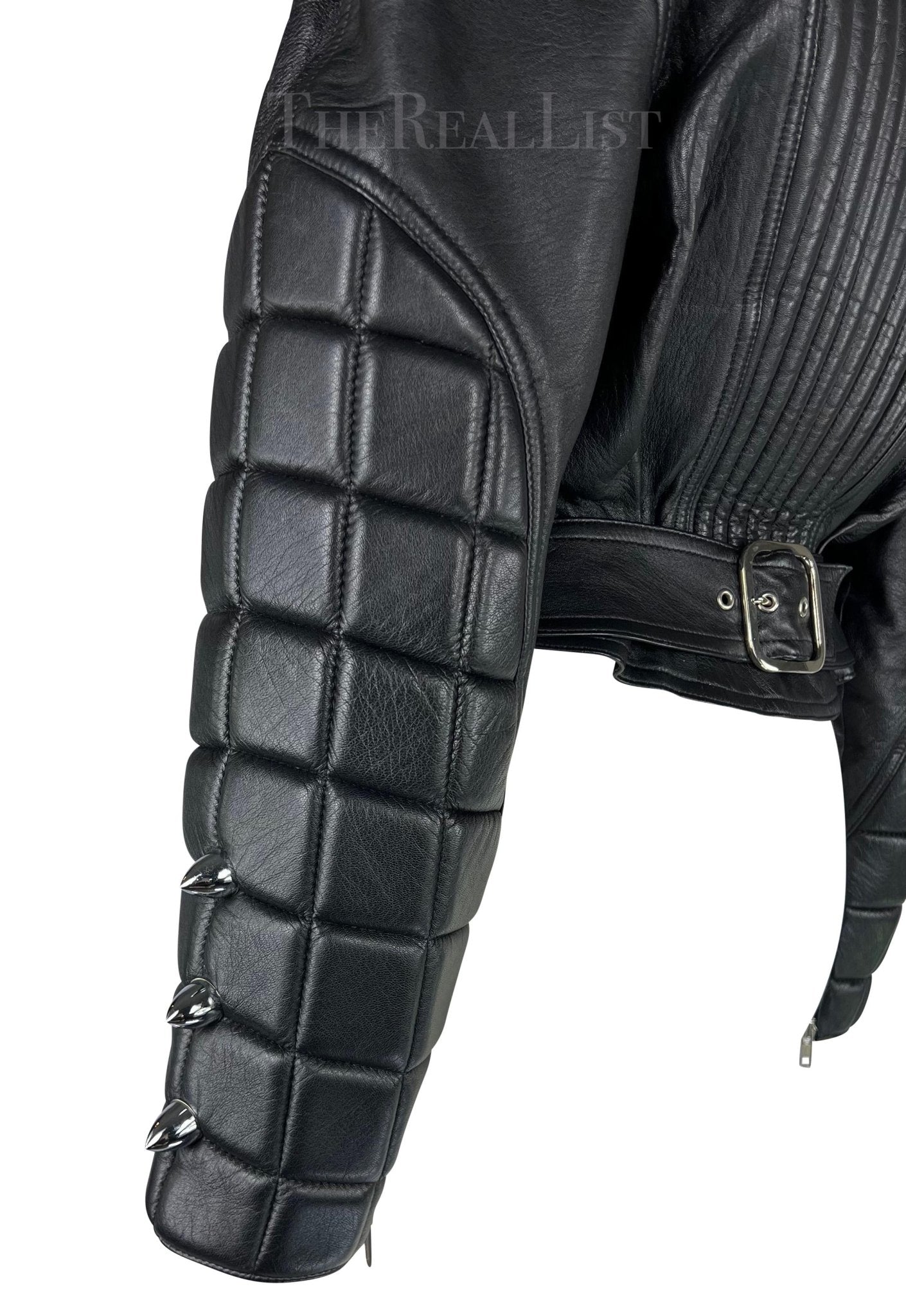 F/W 1989 Thierry Mugler Hiver Buick Sculptural Chrome Grille Leather Moto Jacket - RealList