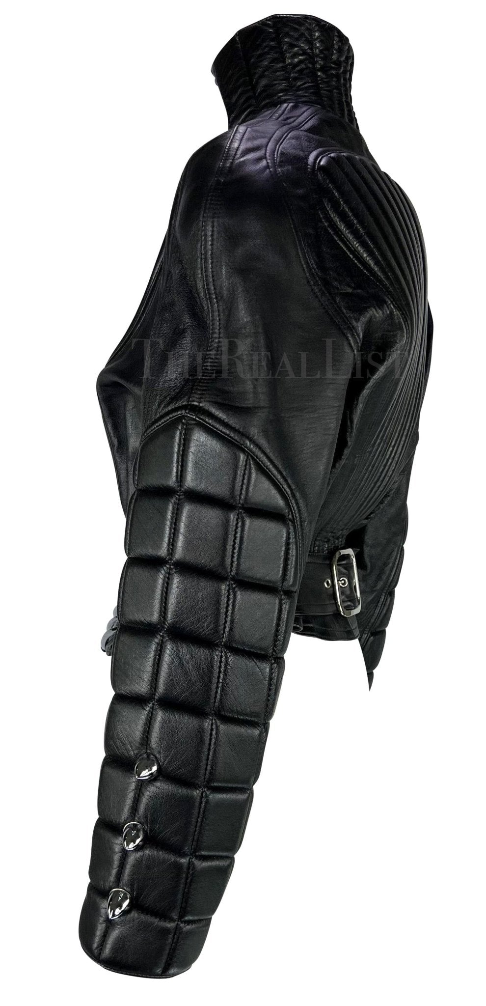 F/W 1989 Thierry Mugler Hiver Buick Sculptural Chrome Grille Leather Moto Jacket - RealList