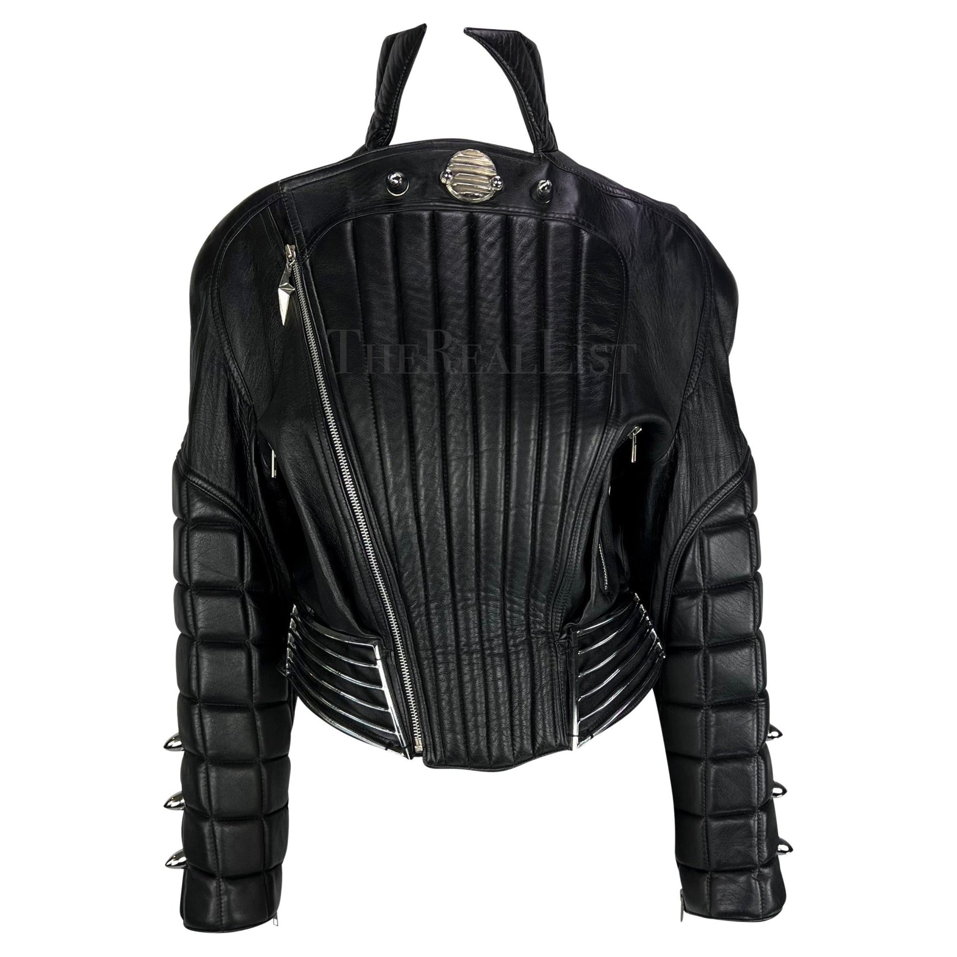 F/W 1989 Thierry Mugler Hiver Buick Sculptural Chrome Grille Leather Moto Jacket - RealList