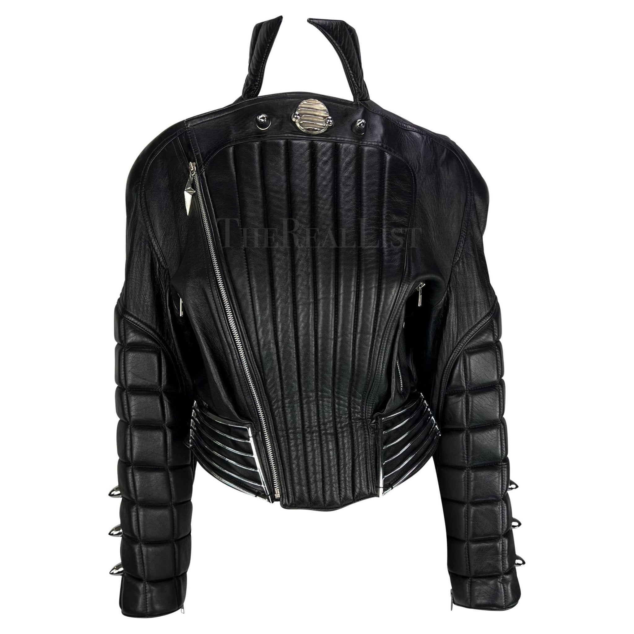 F/W 1989 Thierry Mugler Hiver Buick Sculptural Chrome Grille Leather Moto Jacket - RealList