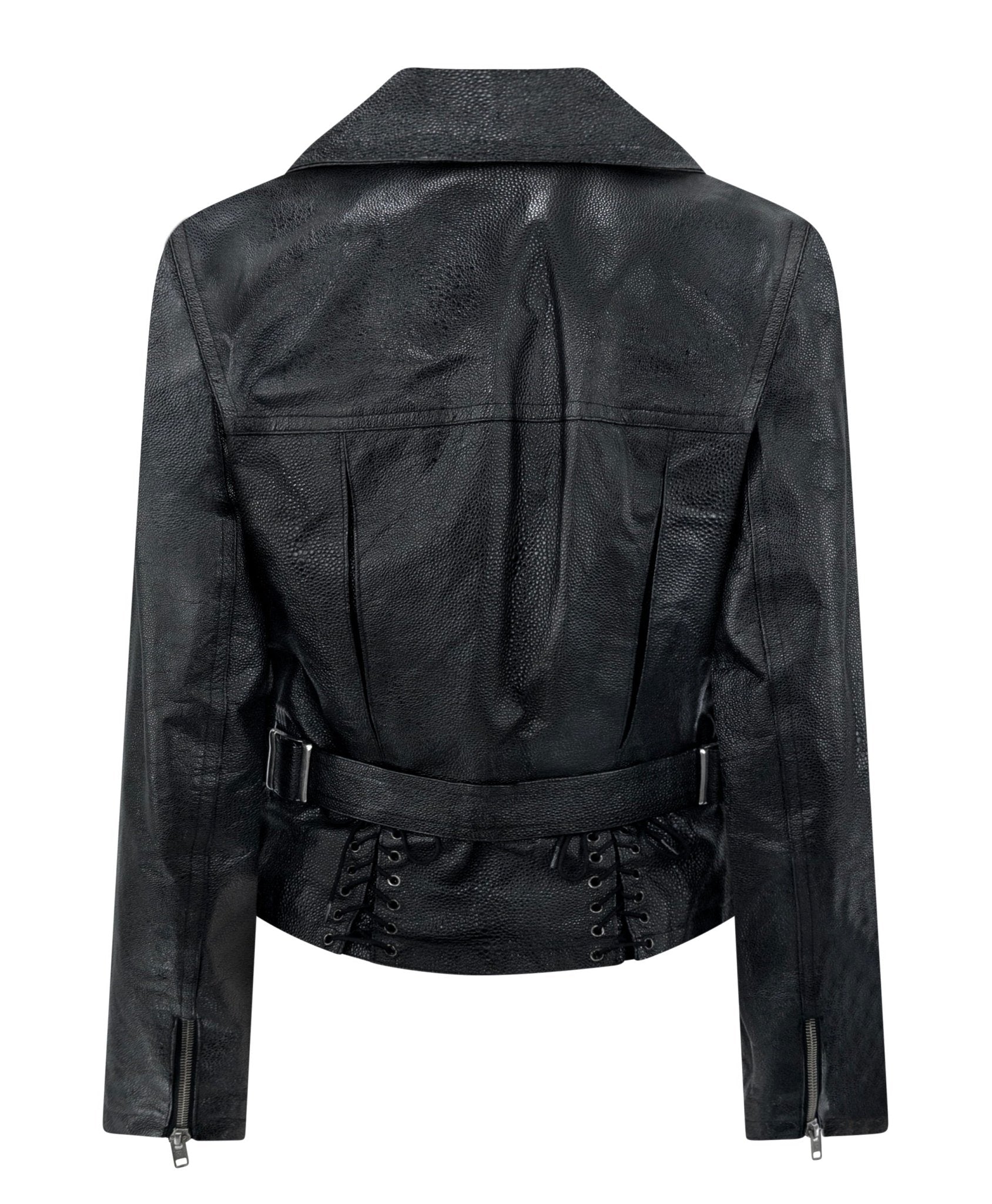 F/W 1990 Azzedine Alaïa Black Shagreen Embossed Leather Moto Jacket - RealList