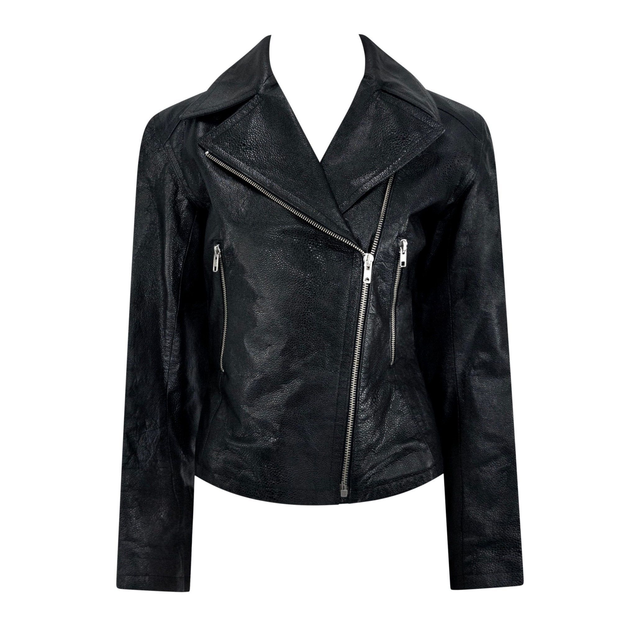 F/W 1990 Azzedine Alaïa Black Shagreen Embossed Leather Moto Jacket - RealList