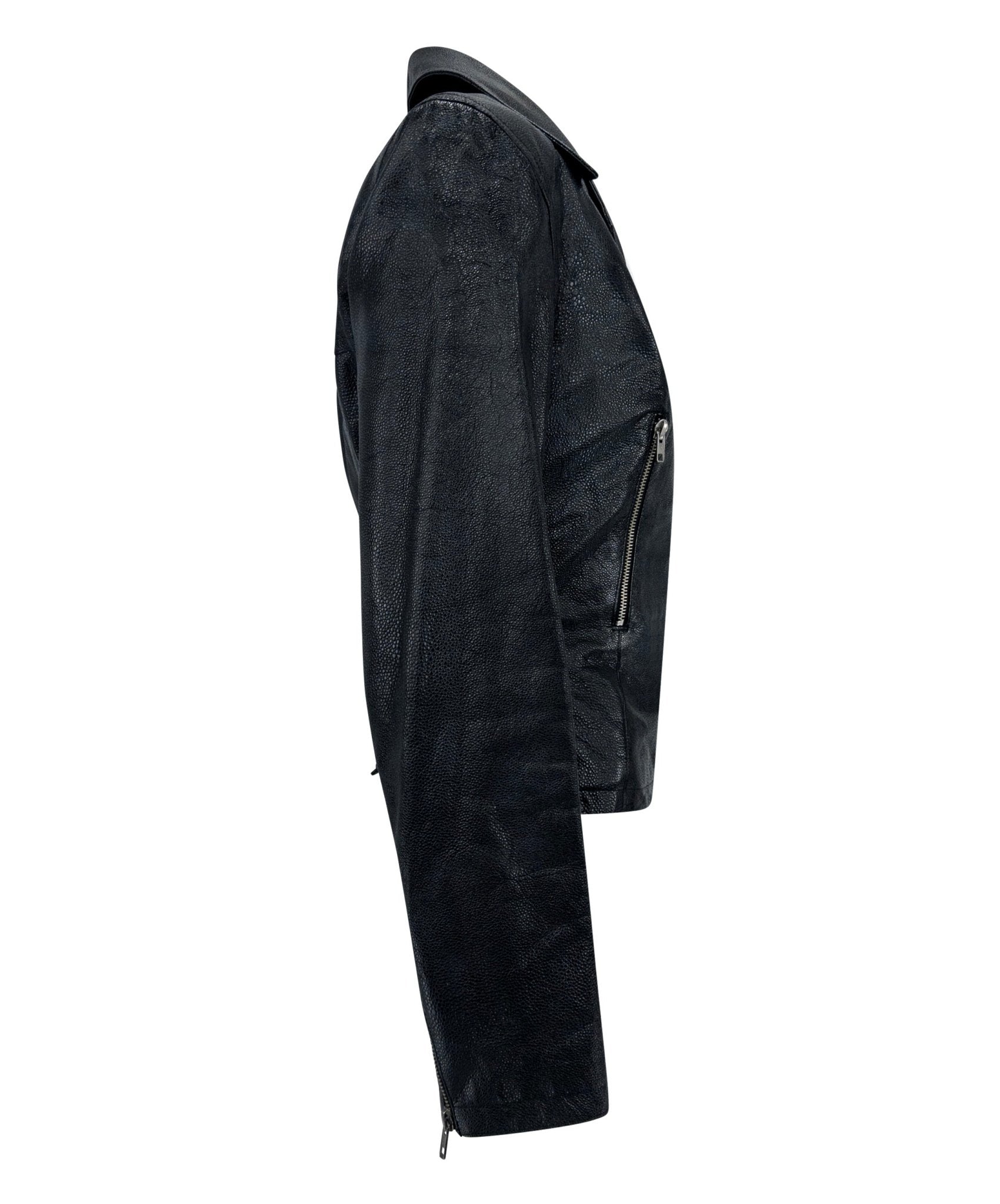 F/W 1990 Azzedine Alaïa Black Shagreen Embossed Leather Moto Jacket - RealList