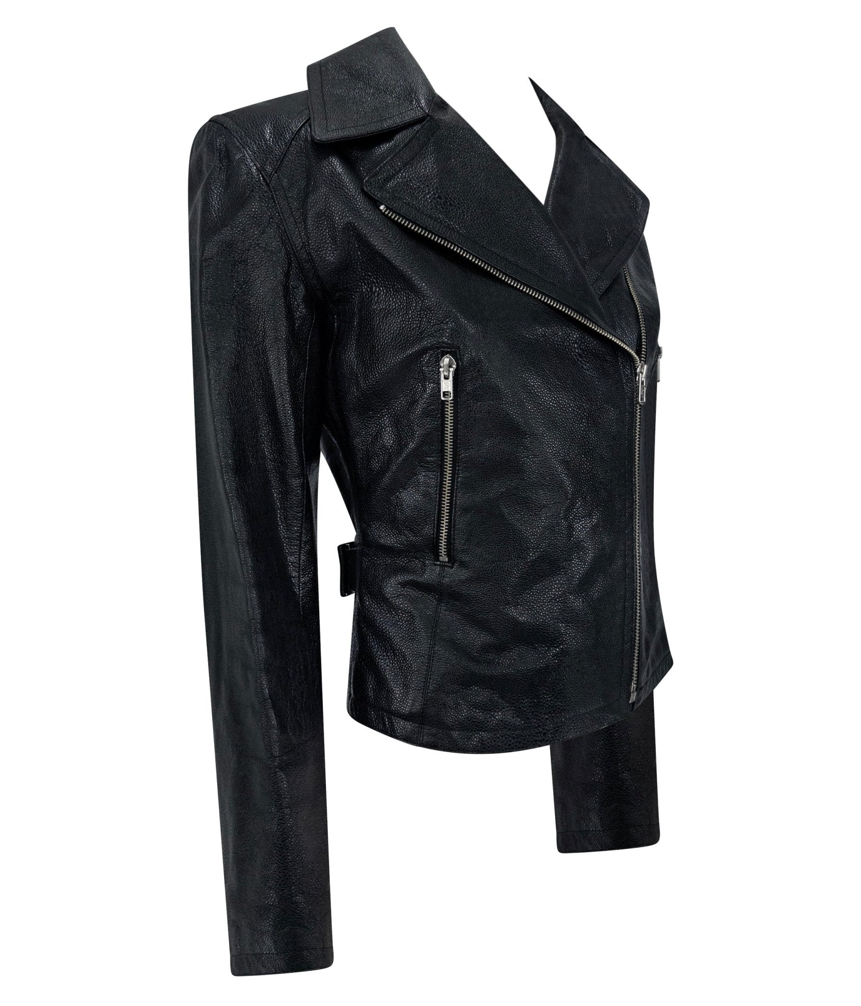 F/W 1990 Azzedine Alaïa Black Shagreen Embossed Leather Moto Jacket - RealList