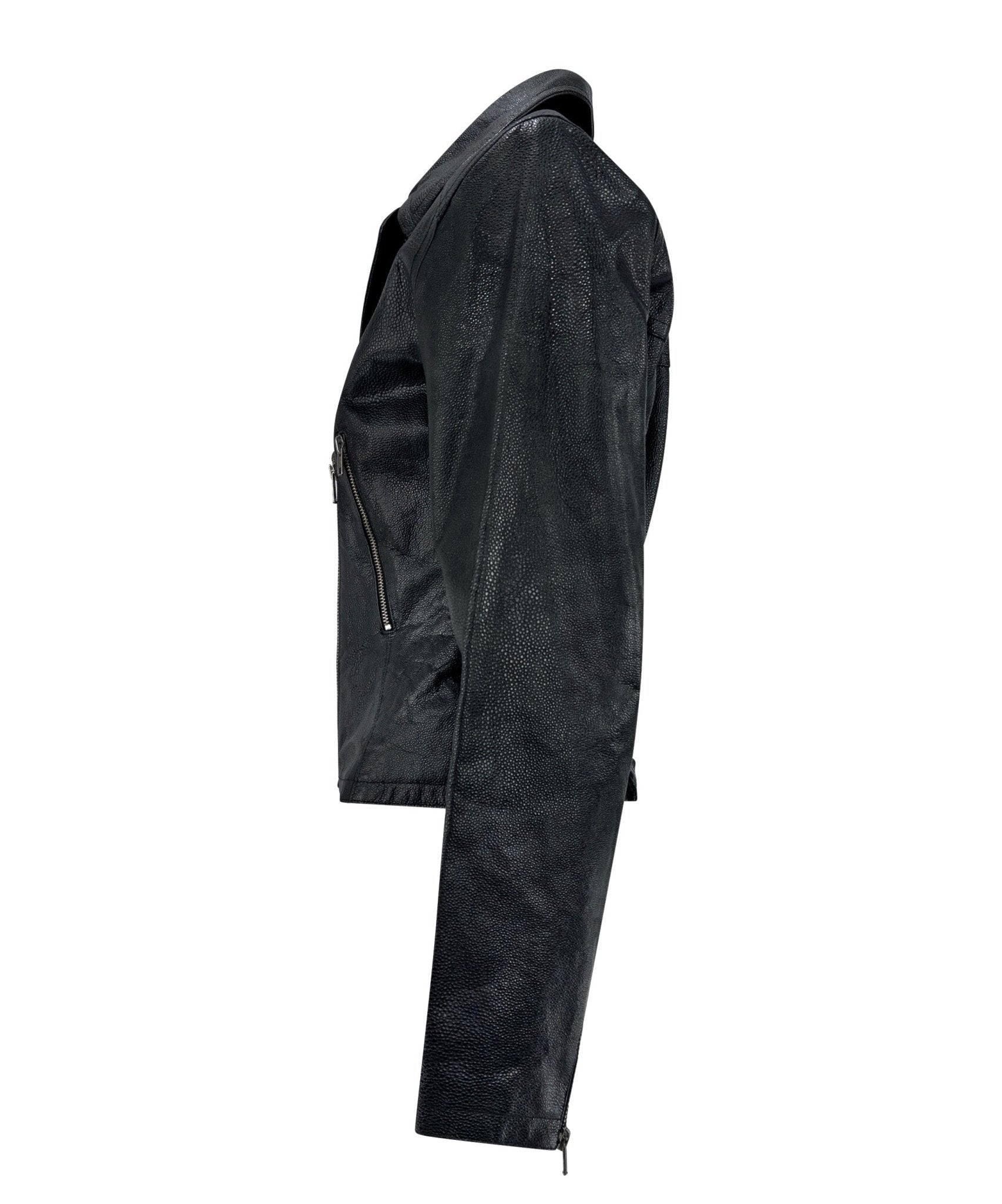 F/W 1990 Azzedine Alaïa Black Shagreen Embossed Leather Moto Jacket - RealList