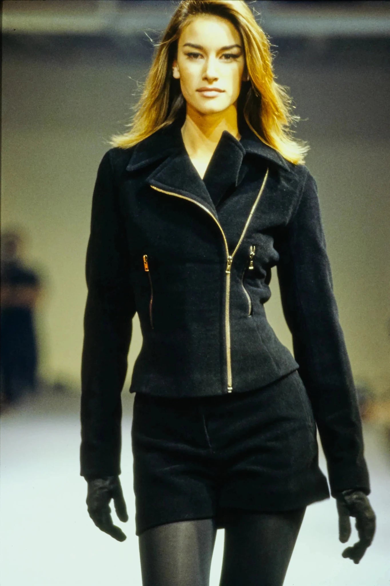 F/W 1990 Azzedine Alaïa Black Shagreen Embossed Leather Moto Jacket - RealList