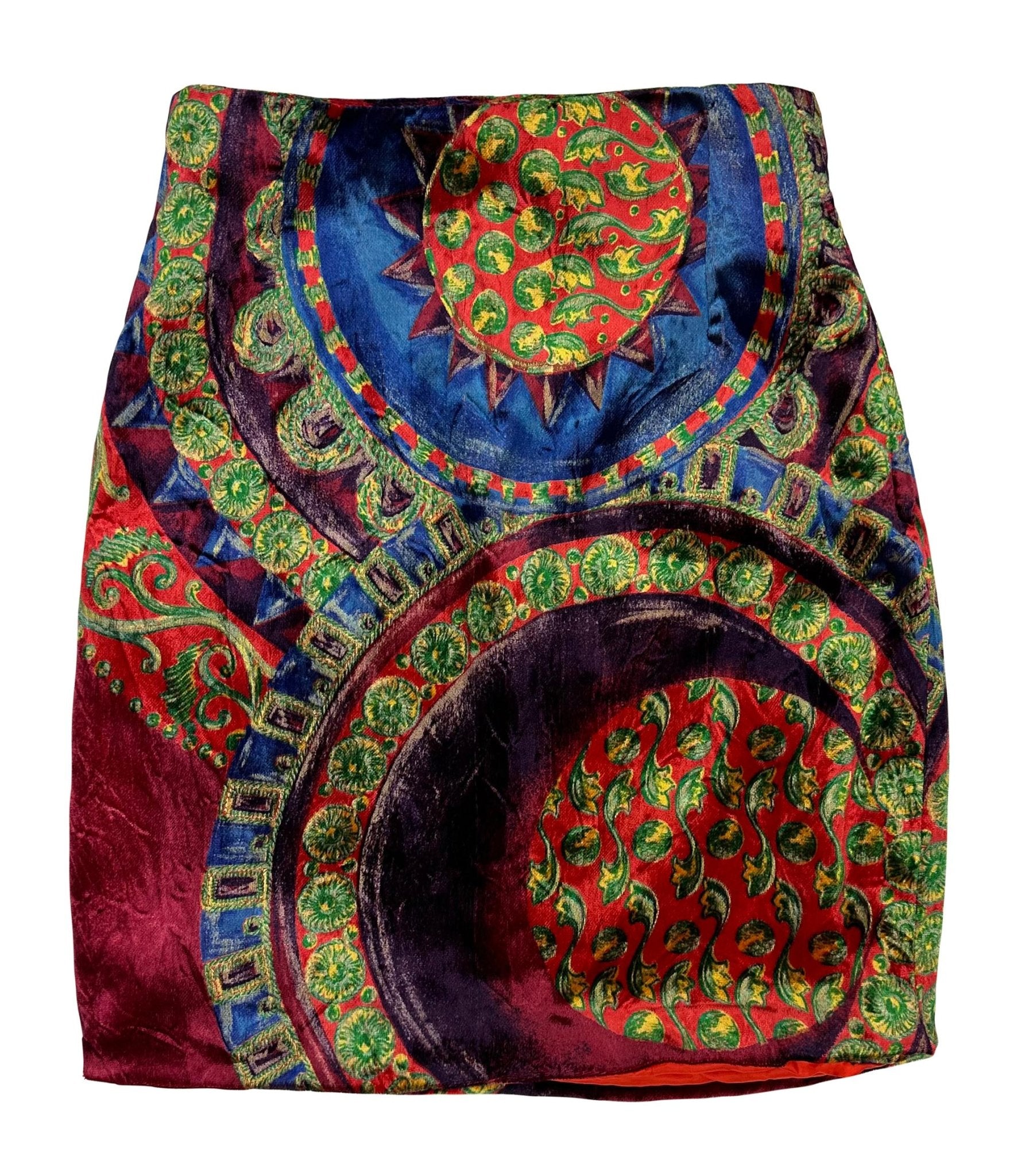 F/W 1990 Gianni Versace Multicolor Pattern Velvet Pencil Skirt - RealList