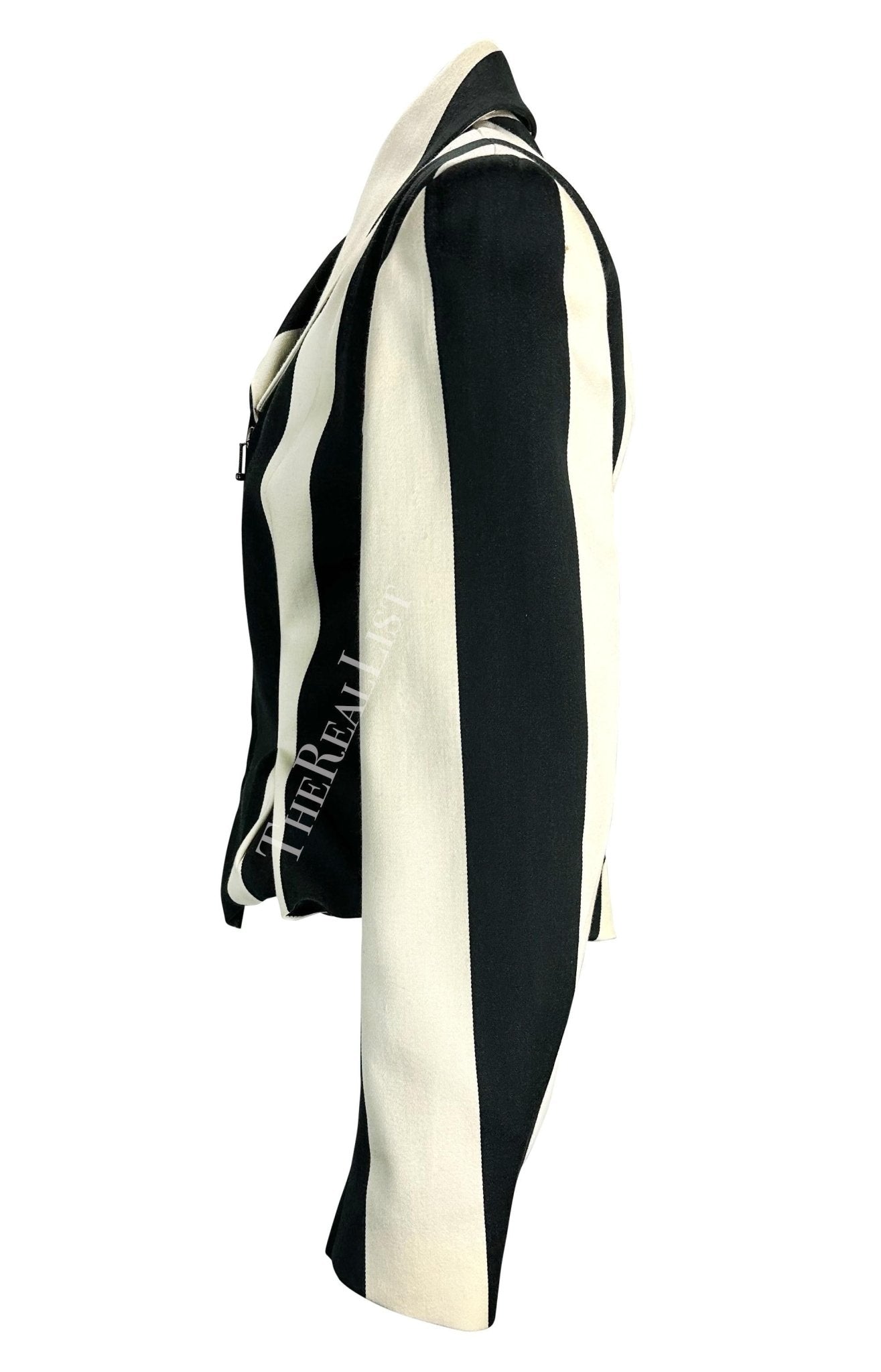 F/W 1990 John Galliano Runway Black White Striped Zip Bustle Jacket - RealList