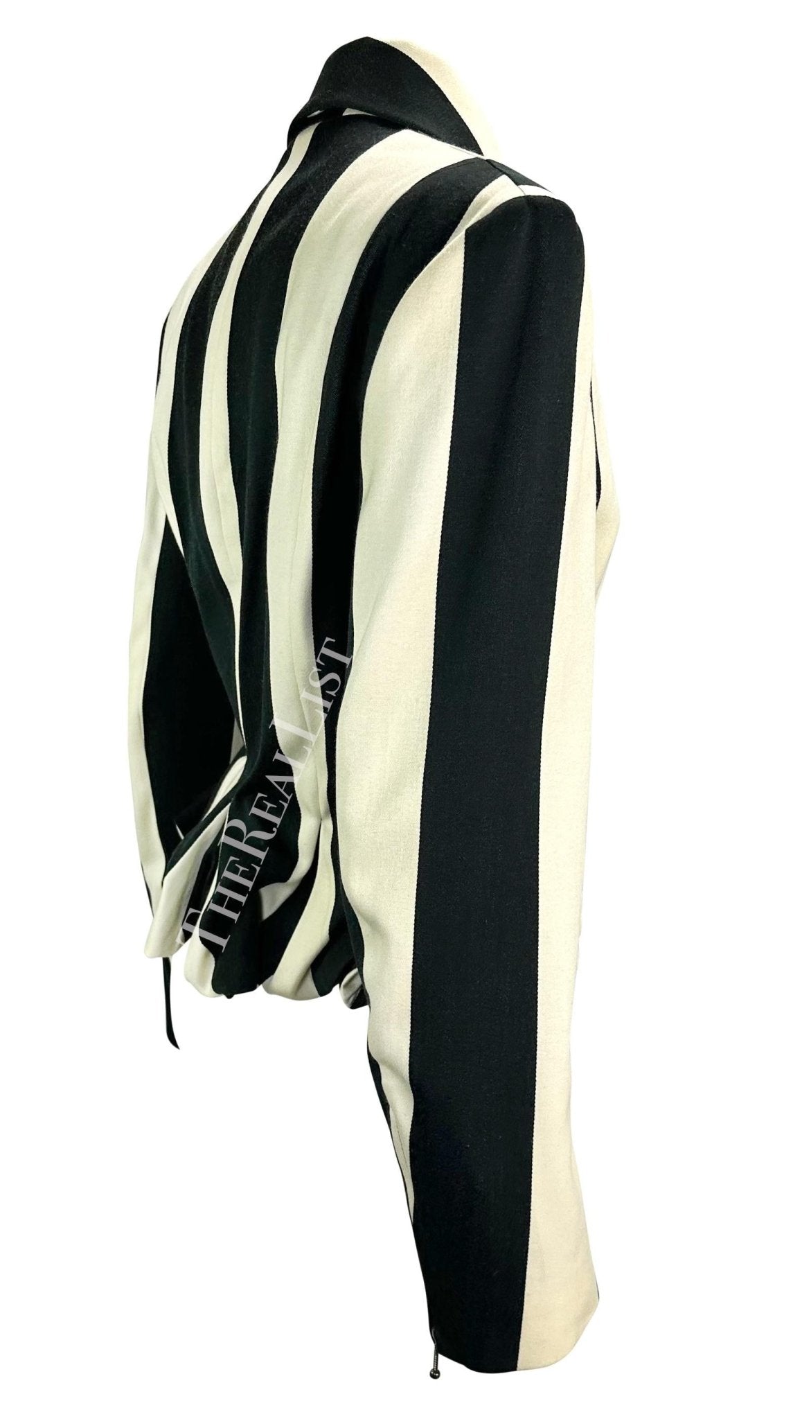 F/W 1990 John Galliano Runway Black White Striped Zip Bustle Jacket - RealList