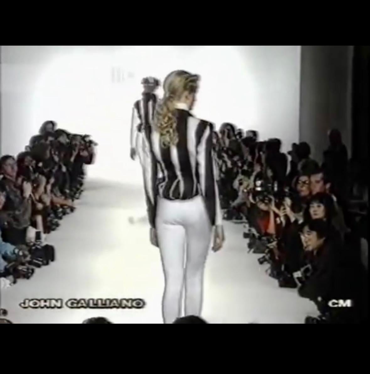 F/W 1990 John Galliano Runway Black White Striped Zip Bustle Jacket - RealList
