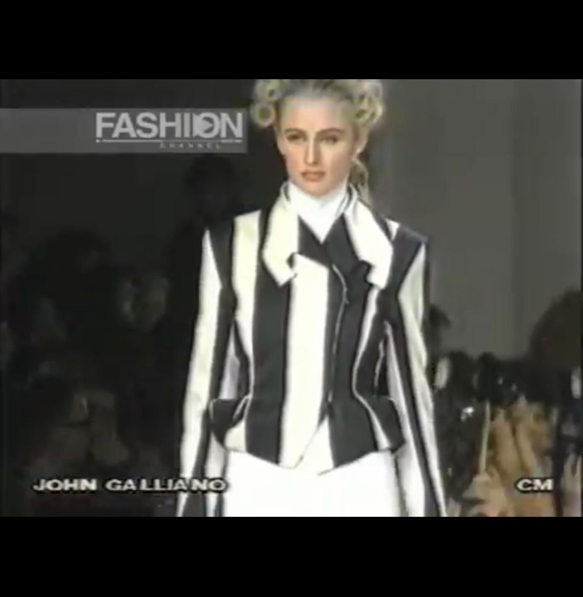 F/W 1990 John Galliano Runway Black White Striped Zip Bustle Jacket - RealList