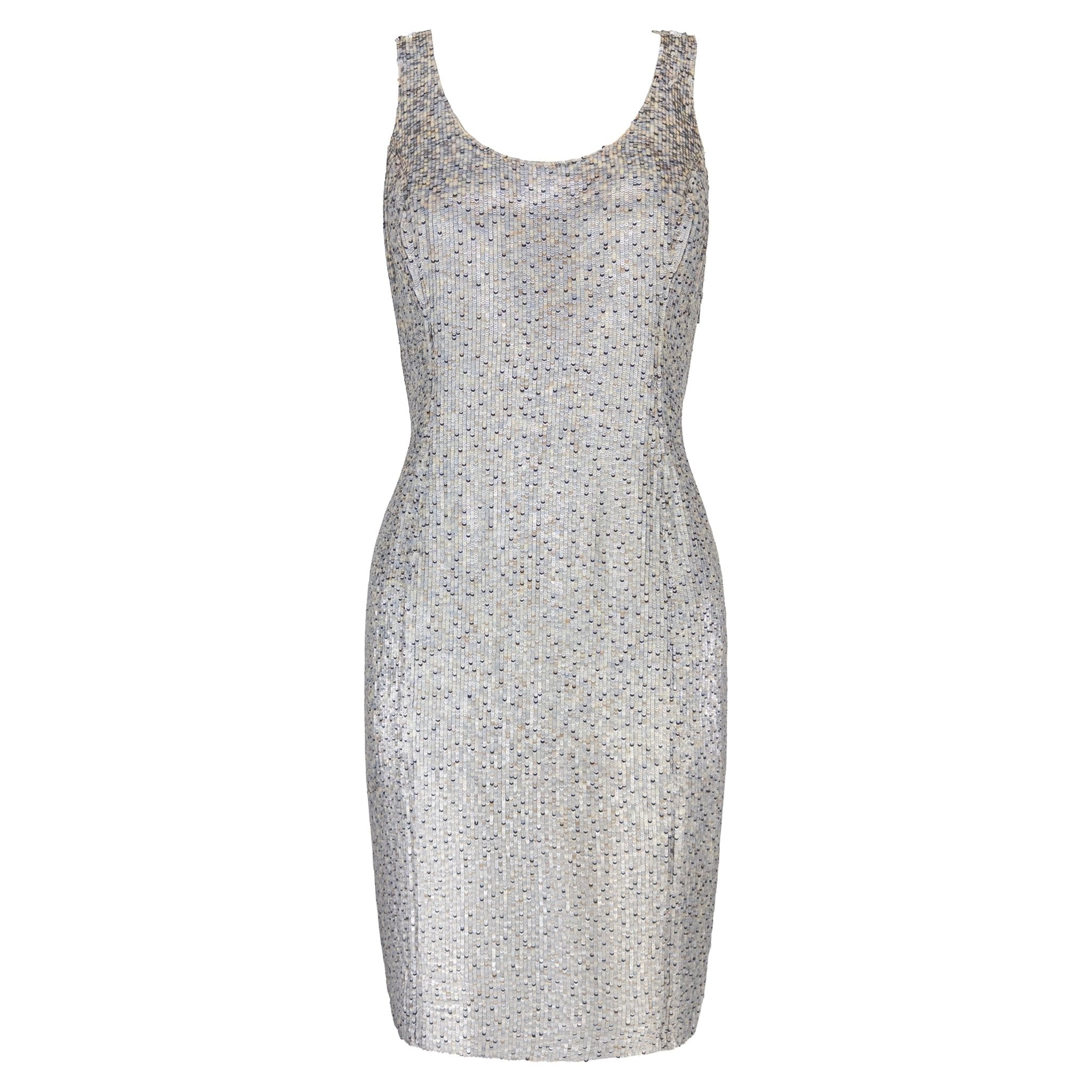 F/W 1990 Michael Kors Naomi Campbell Runway Silver Sequin Mini Dress - RealList