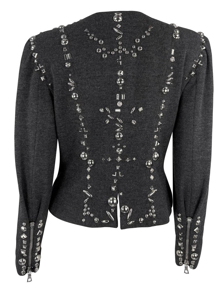 F/W 1991 Angelo Tarlazzi Runway Metal Studded Contour Charcoal Grey Jacket - RealList