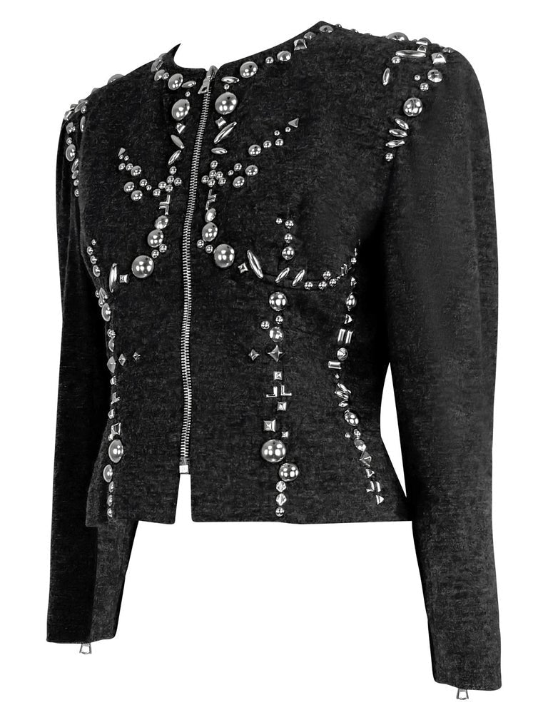 F/W 1991 Angelo Tarlazzi Runway Metal Studded Contour Charcoal Grey Jacket - RealList