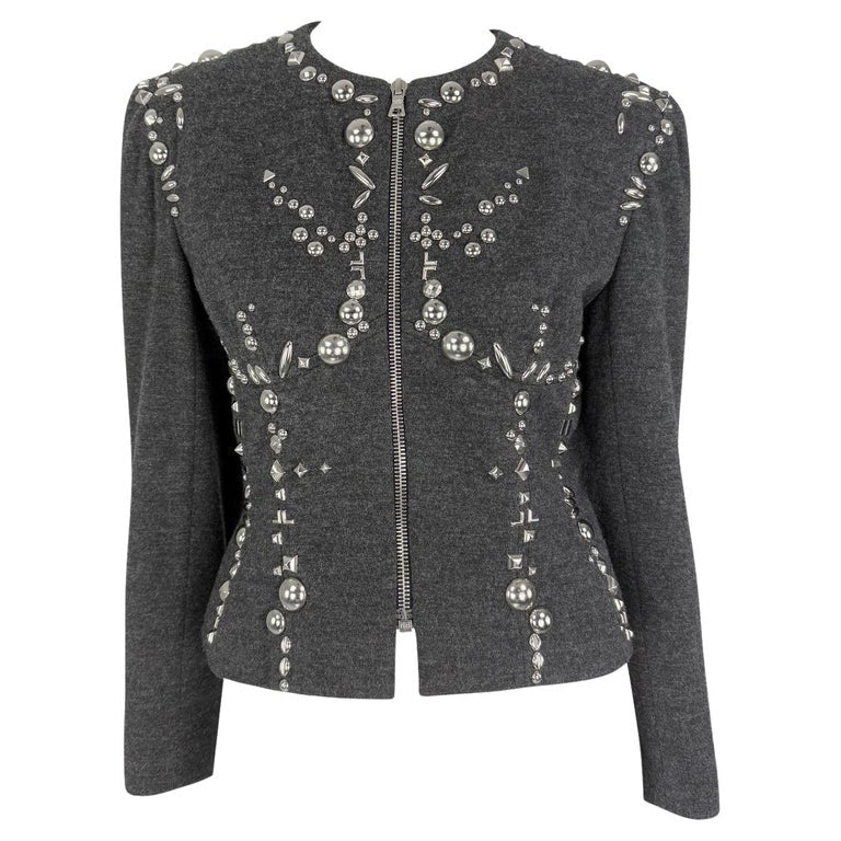 F/W 1991 Angelo Tarlazzi Runway Metal Studded Contour Charcoal Grey Jacket - RealList