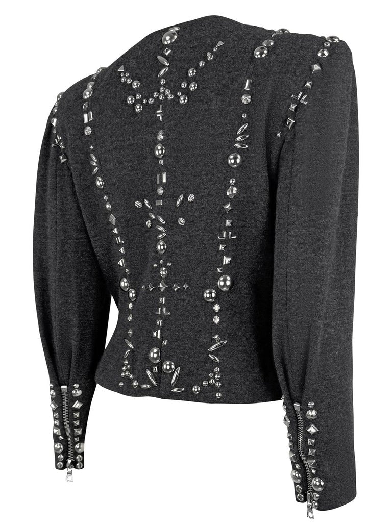 F/W 1991 Angelo Tarlazzi Runway Metal Studded Contour Charcoal Grey Jacket - RealList