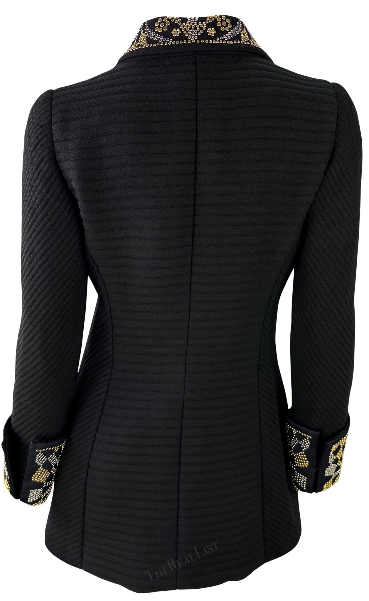 F/W 1991 Atelier Versace Haute Couture Runway Studded Black Wool Blazer Jacket - RealList