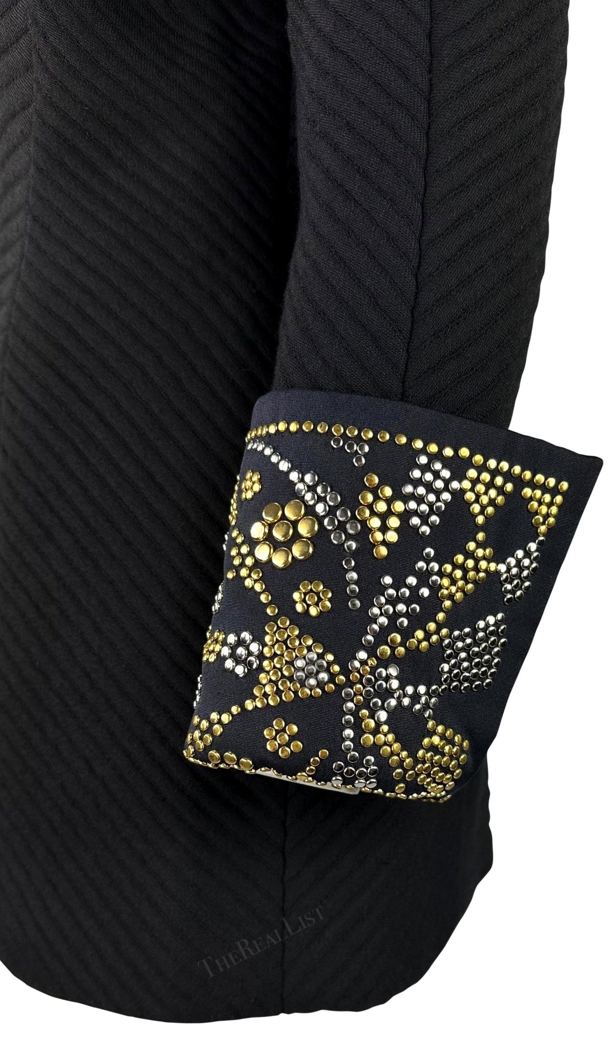 F/W 1991 Atelier Versace Haute Couture Runway Studded Black Wool Blazer Jacket - RealList