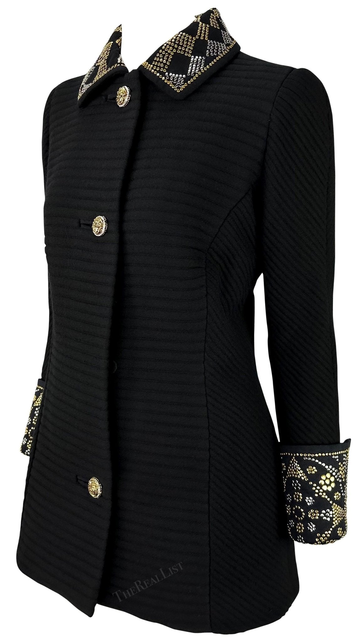 F/W 1991 Atelier Versace Haute Couture Runway Studded Black Wool Blazer Jacket - RealList