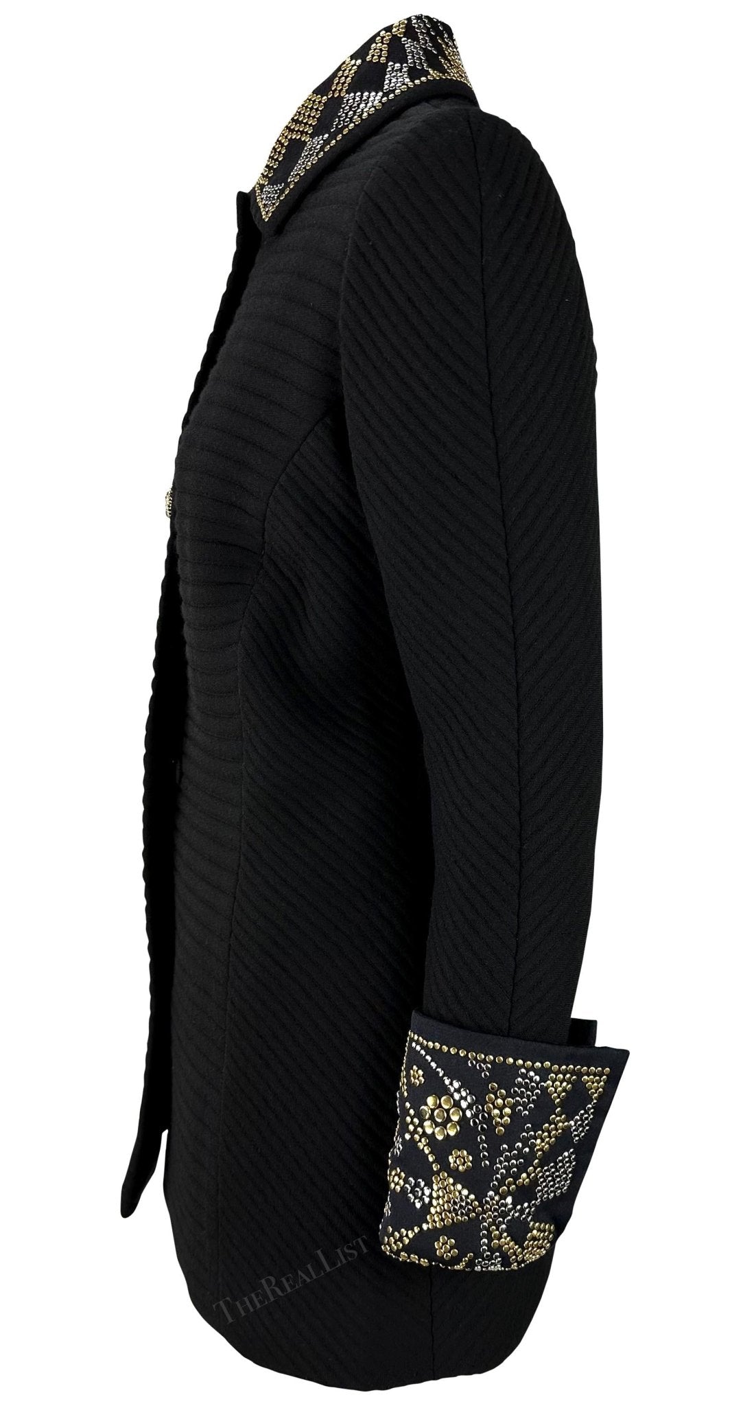 F/W 1991 Atelier Versace Haute Couture Runway Studded Black Wool Blazer Jacket - RealList