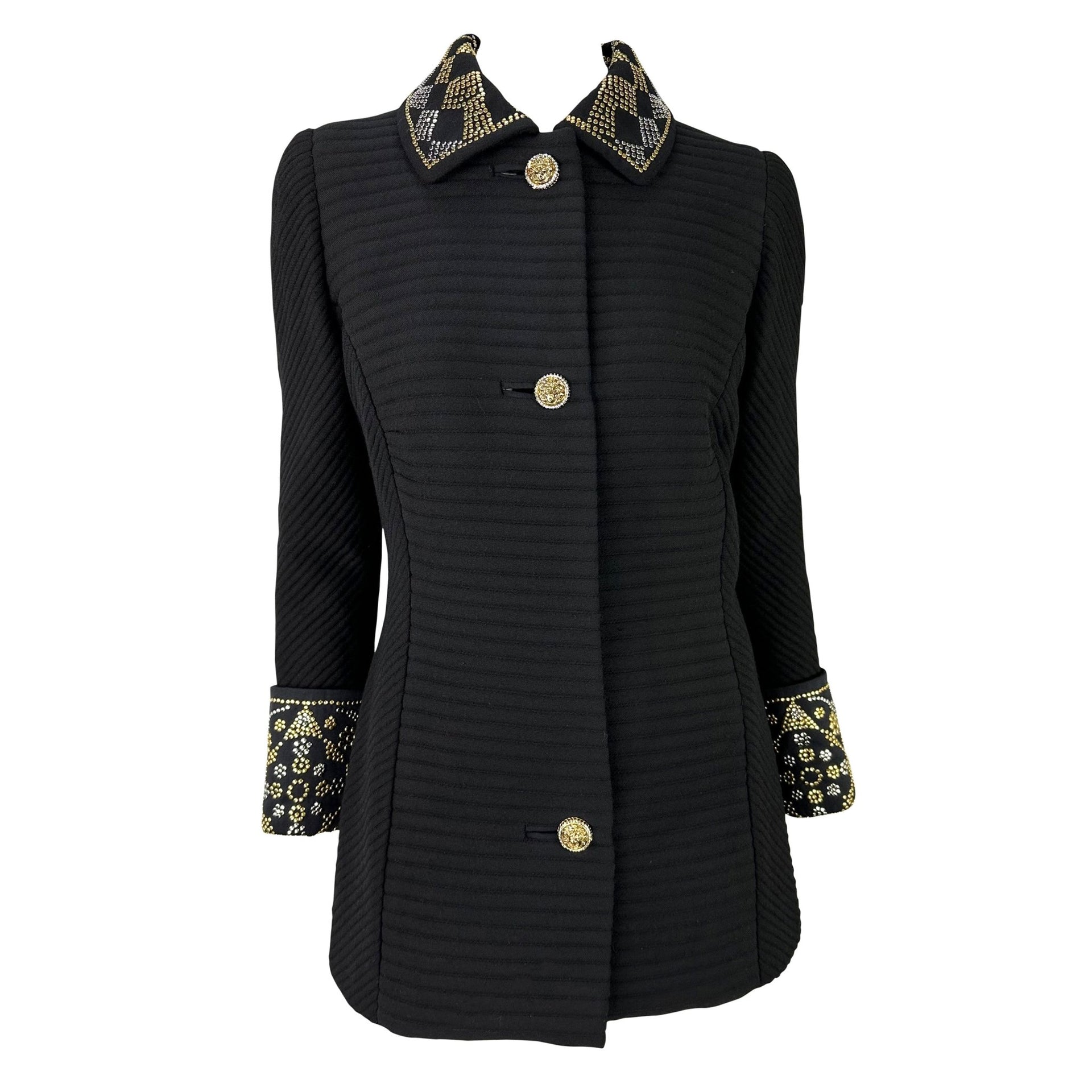 F/W 1991 Atelier Versace Haute Couture Runway Studded Black Wool Blazer Jacket - RealList