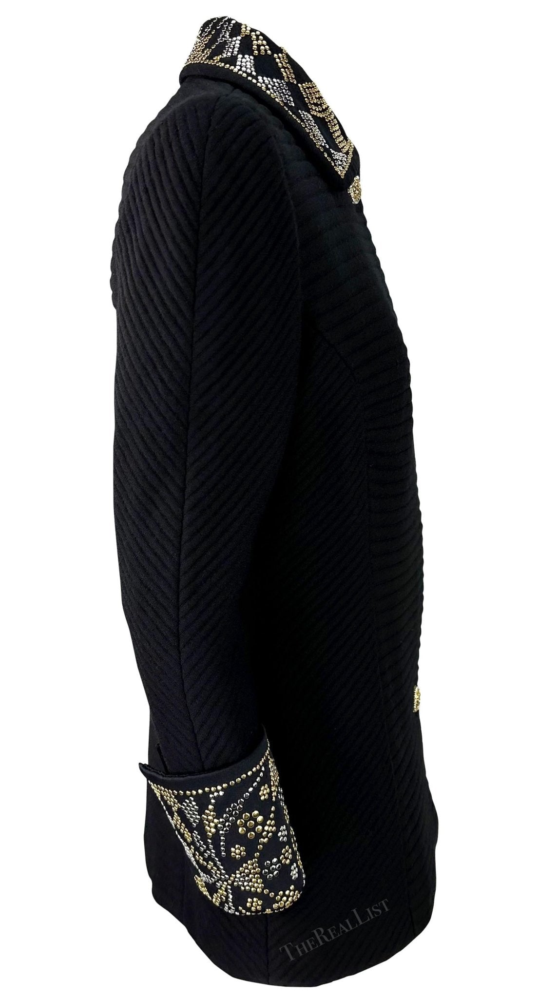 F/W 1991 Atelier Versace Haute Couture Runway Studded Black Wool Blazer Jacket - RealList