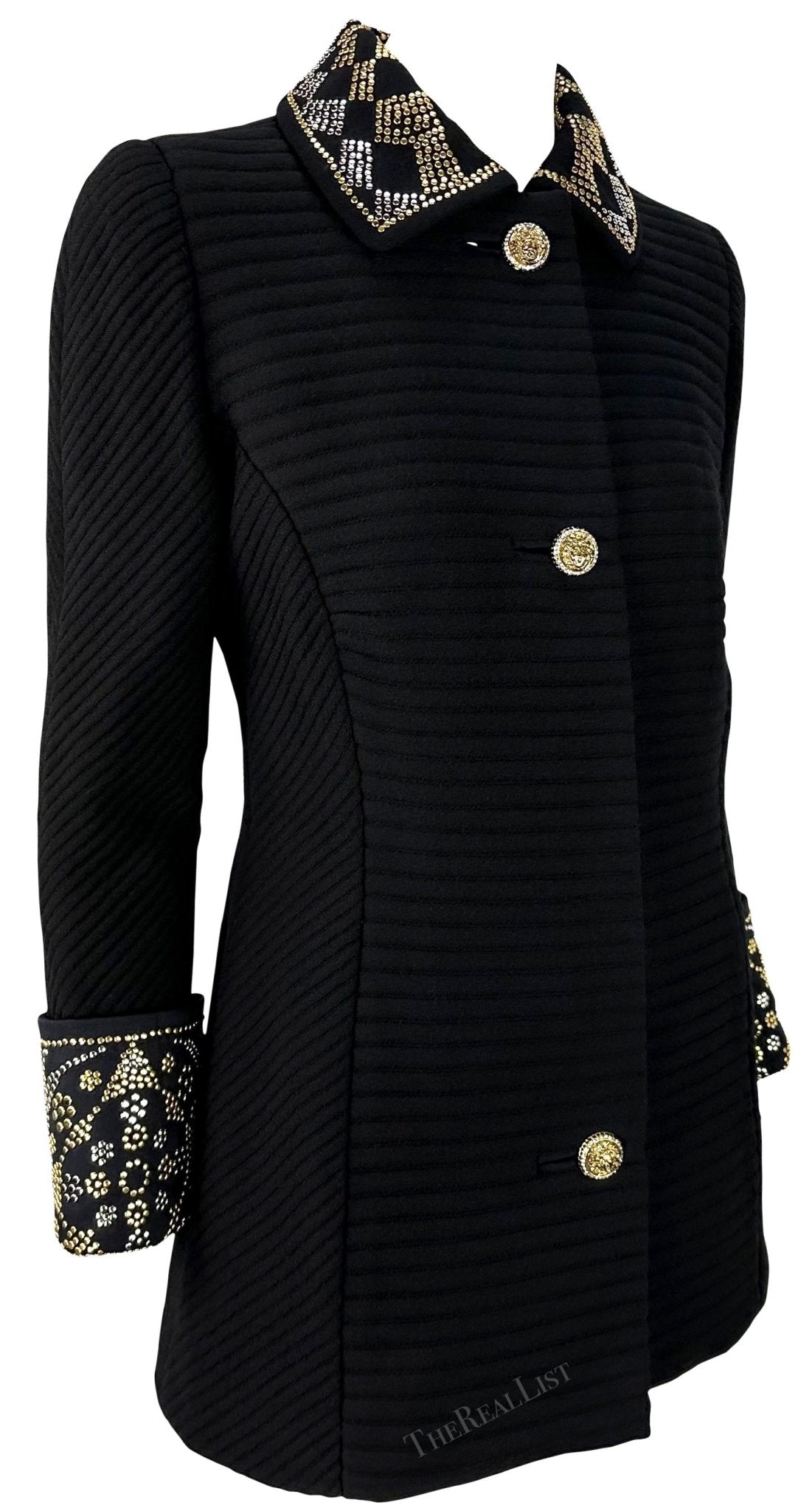 F/W 1991 Atelier Versace Haute Couture Runway Studded Black Wool Blazer Jacket - RealList
