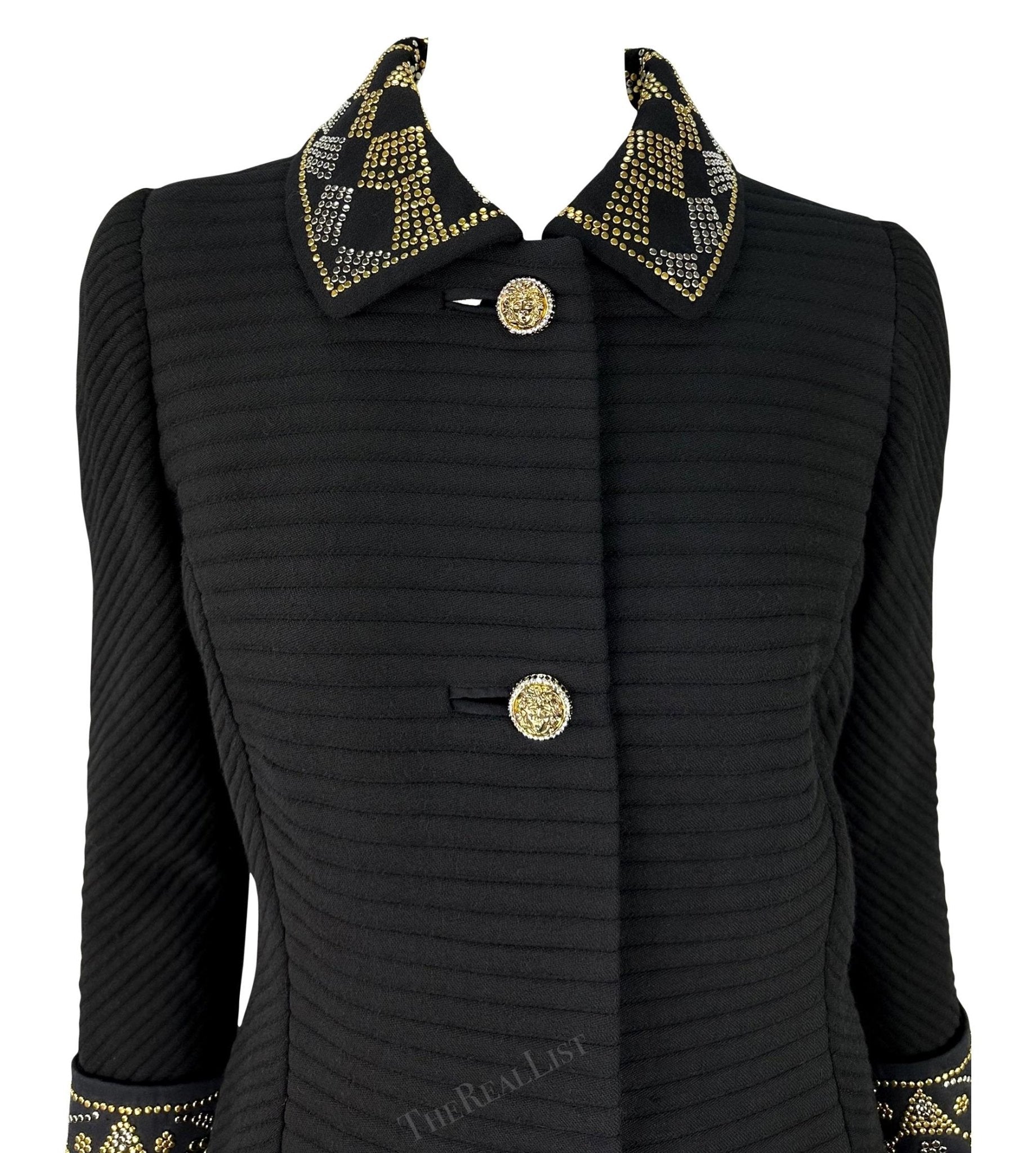 F/W 1991 Atelier Versace Haute Couture Runway Studded Black Wool Blazer Jacket - RealList