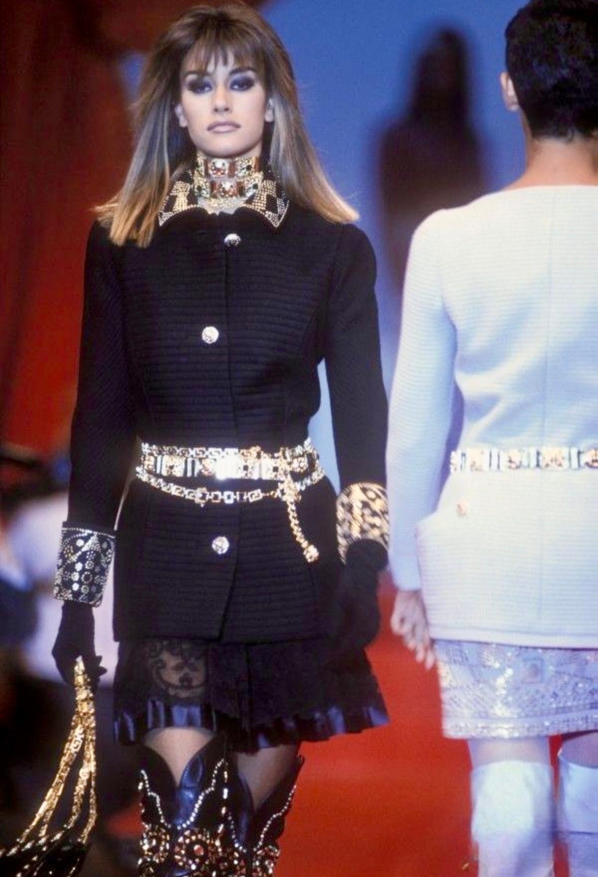 F/W 1991 Atelier Versace Haute Couture Runway Studded Black Wool Blazer Jacket - RealList
