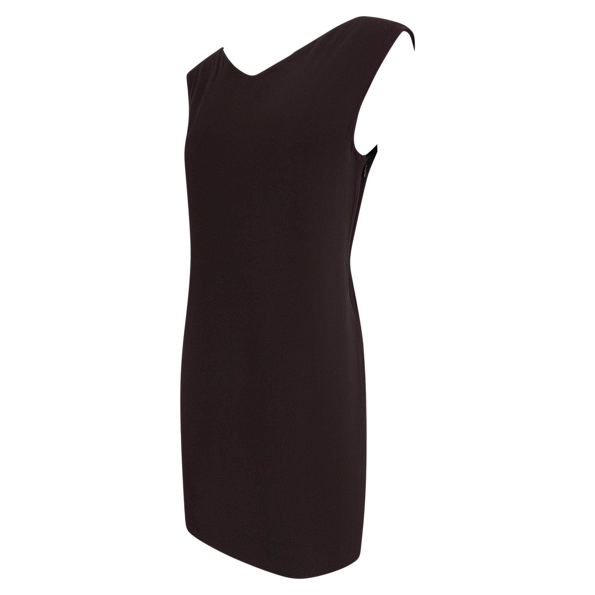 F/W 1991 Calvin Klein Brown Silk Wide V Neck Mini Shift Dress - RealList