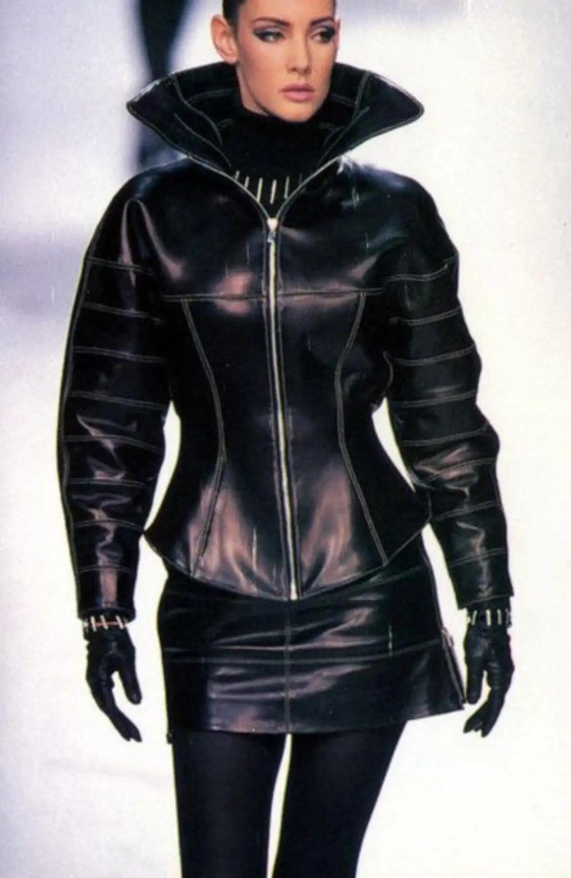 F/W 1991 Claude Montana Runway Leather Moto Jacket Skirt Set - RealList
