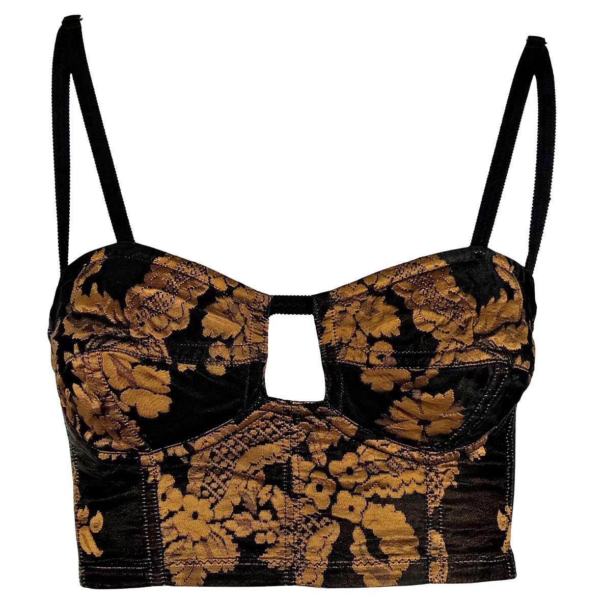 F/W 1991 Dolce & Gabbana Black Gold Tapestry Bodycon Bustier Crop Top - RealList
