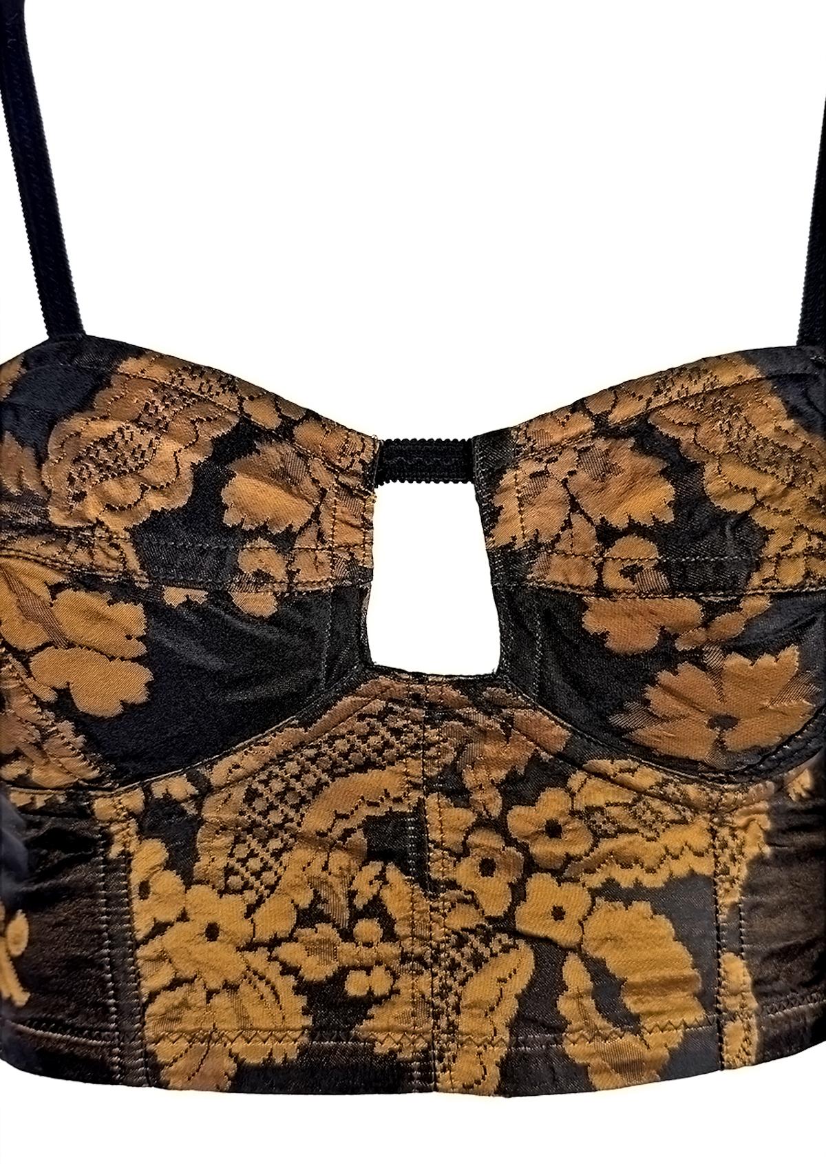 F/W 1991 Dolce & Gabbana Black Gold Tapestry Bodycon Bustier Crop Top - RealList