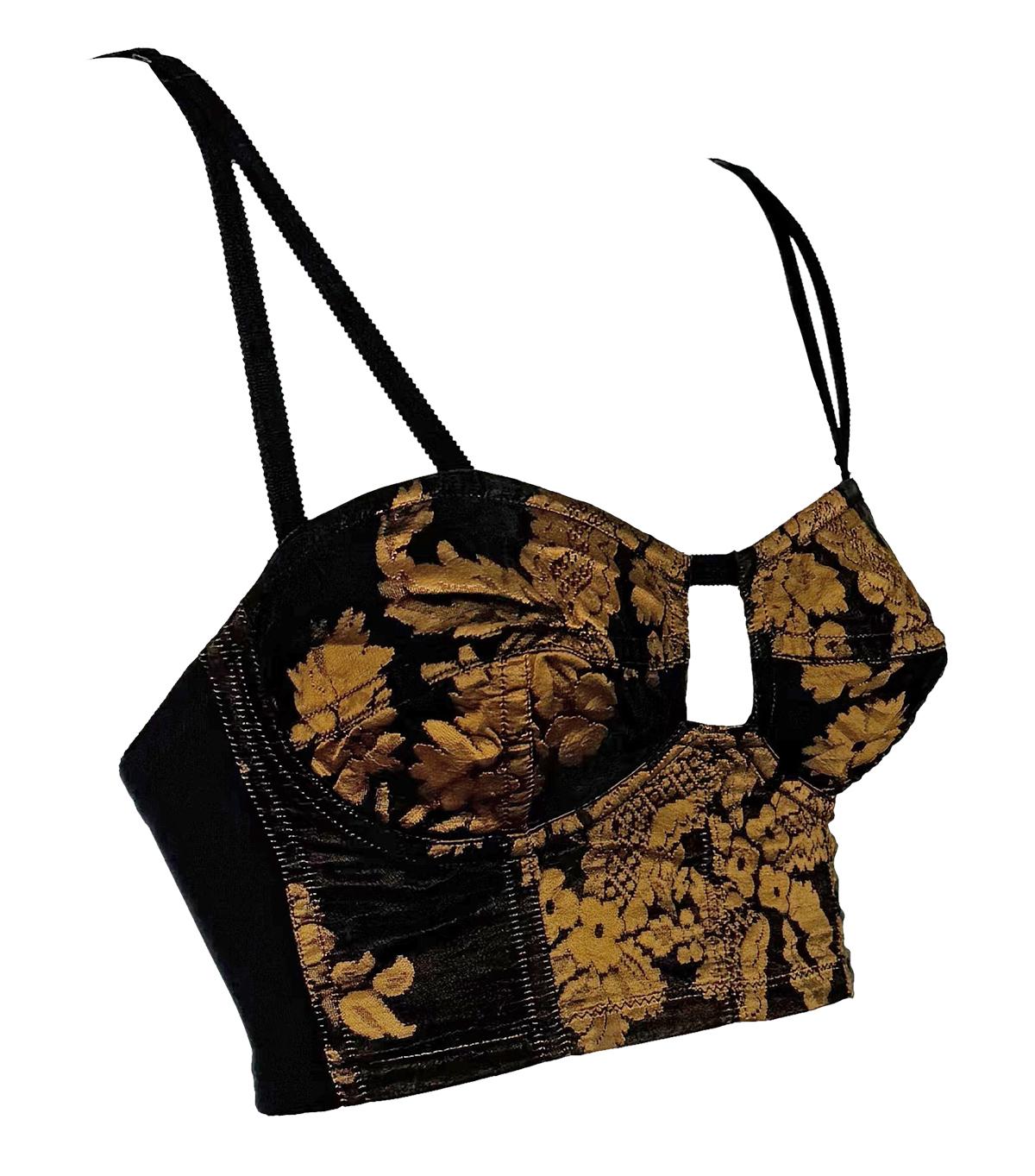 F/W 1991 Dolce & Gabbana Black Gold Tapestry Bodycon Bustier Crop Top - RealList