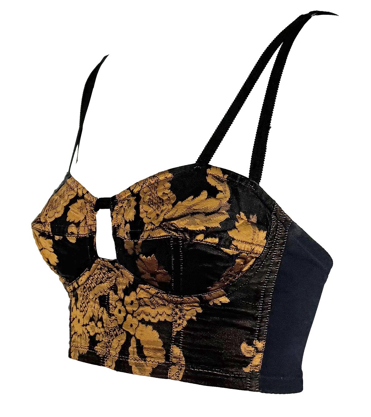 F/W 1991 Dolce & Gabbana Black Gold Tapestry Bodycon Bustier Crop Top - RealList