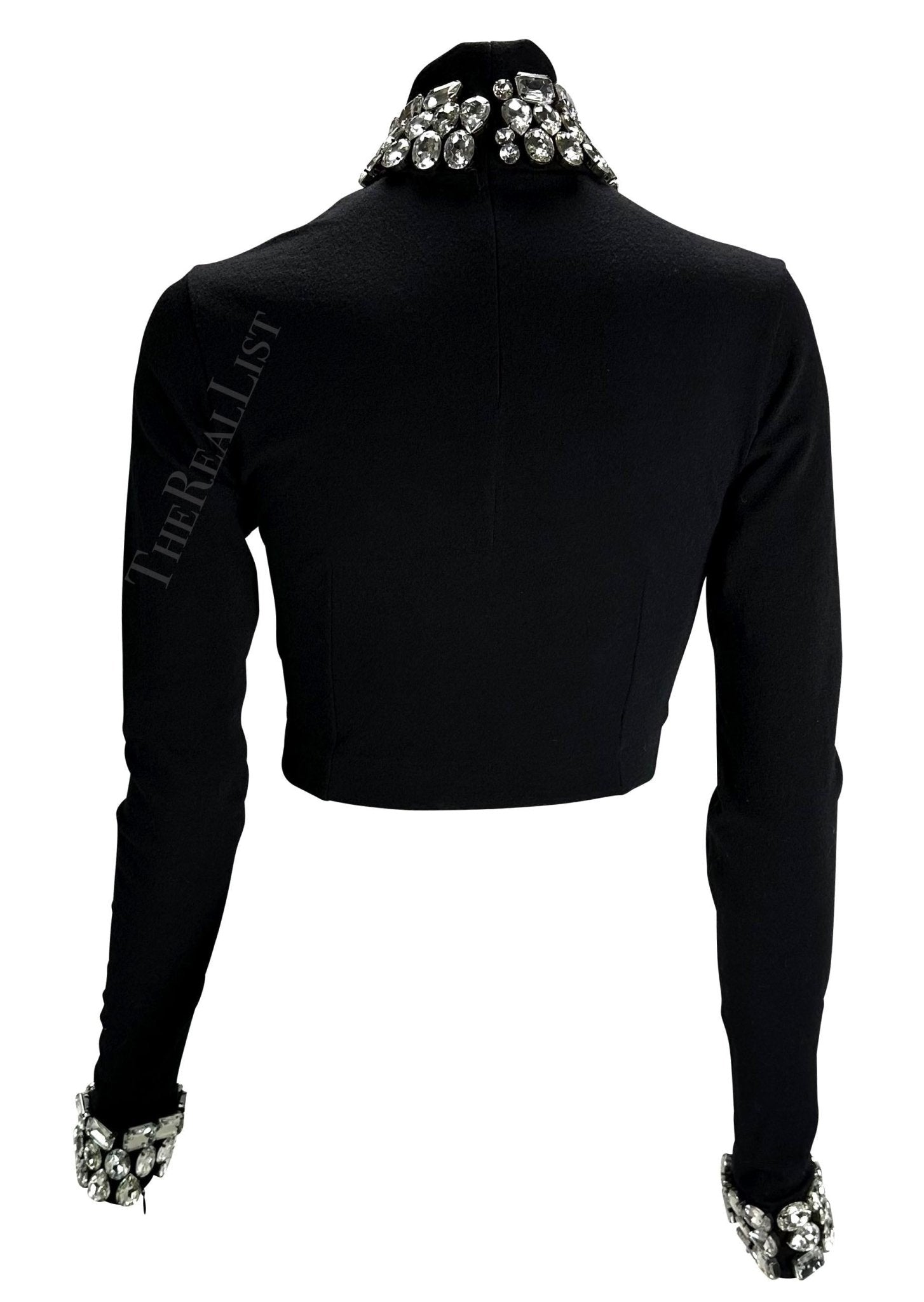 F/W 1991 Dolce & Gabbana Crystal Rhinestone Accented Black Cropped Turtleneck - RealList