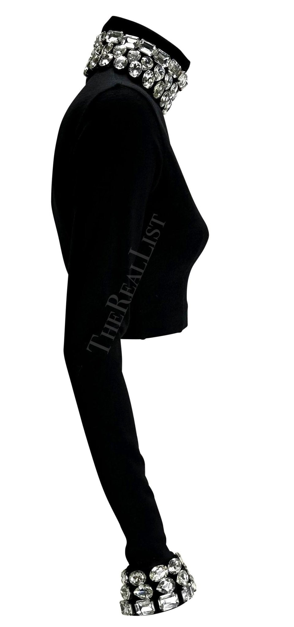 F/W 1991 Dolce & Gabbana Crystal Rhinestone Accented Black Cropped Turtleneck - RealList