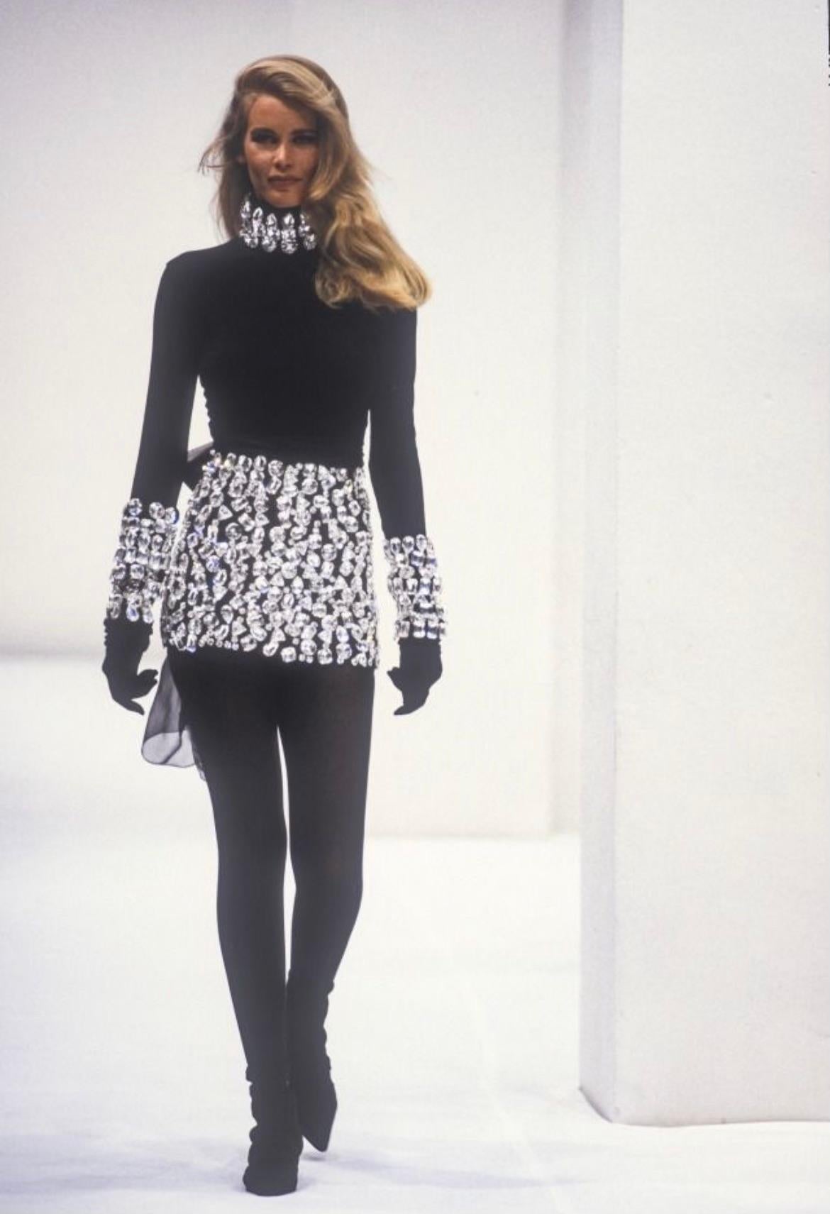 F/W 1991 Dolce & Gabbana Crystal Rhinestone Accented Black Cropped Turtleneck - RealList