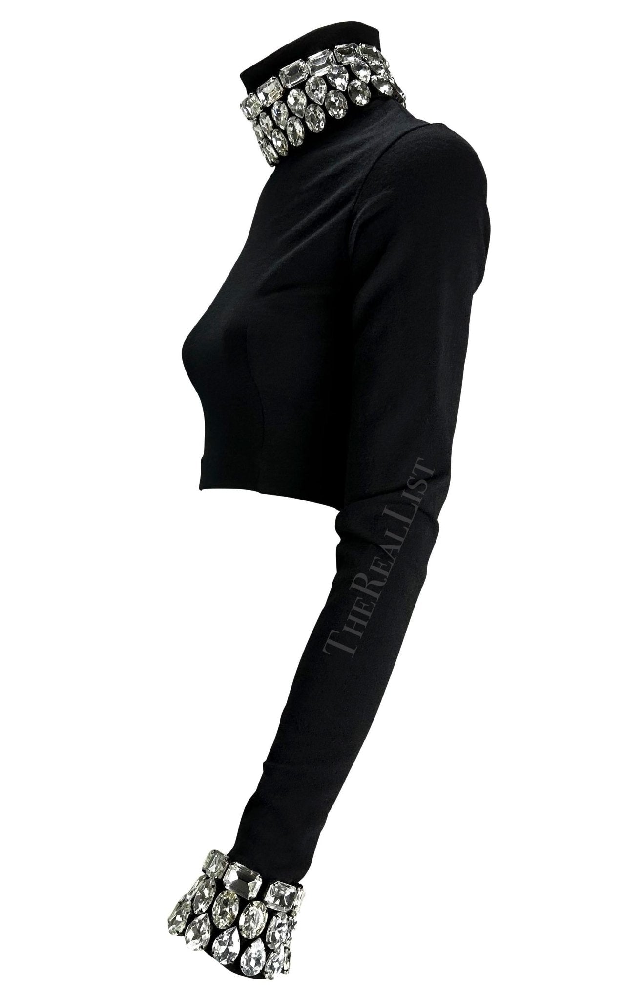 F/W 1991 Dolce & Gabbana Crystal Rhinestone Accented Black Cropped Turtleneck - RealList