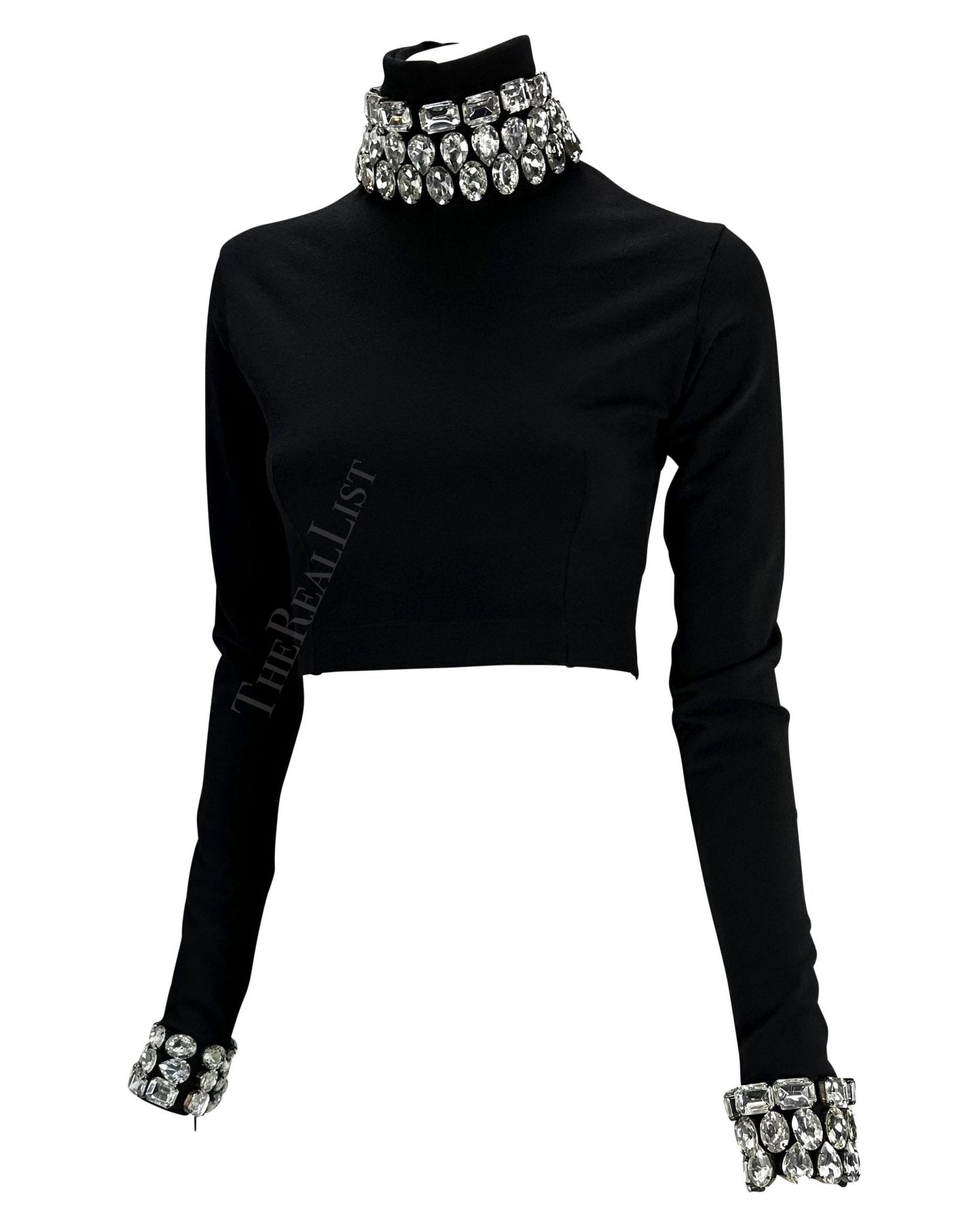 F/W 1991 Dolce & Gabbana Crystal Rhinestone Accented Black Cropped Turtleneck - RealList