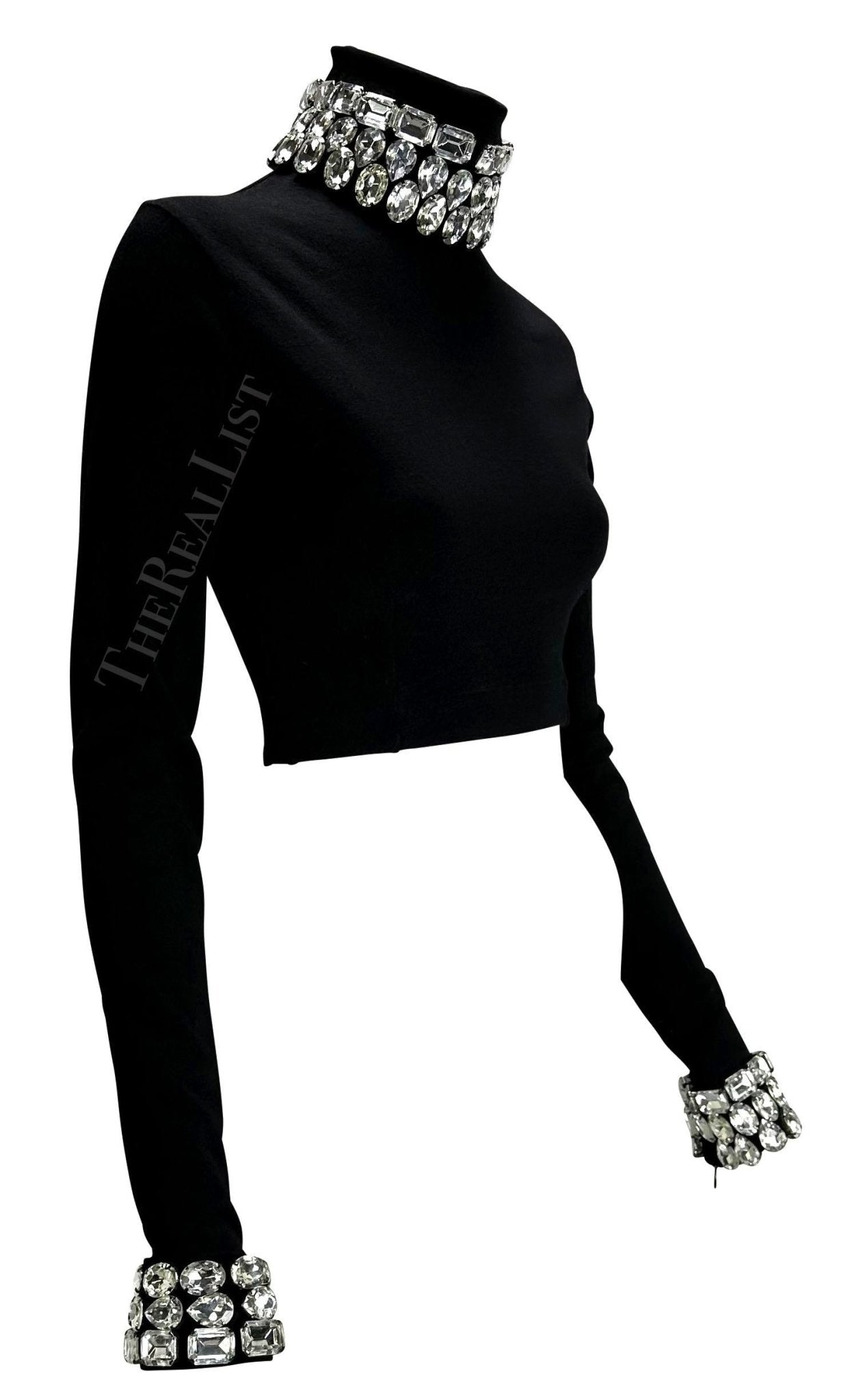 F/W 1991 Dolce & Gabbana Crystal Rhinestone Accented Black Cropped Turtleneck - RealList
