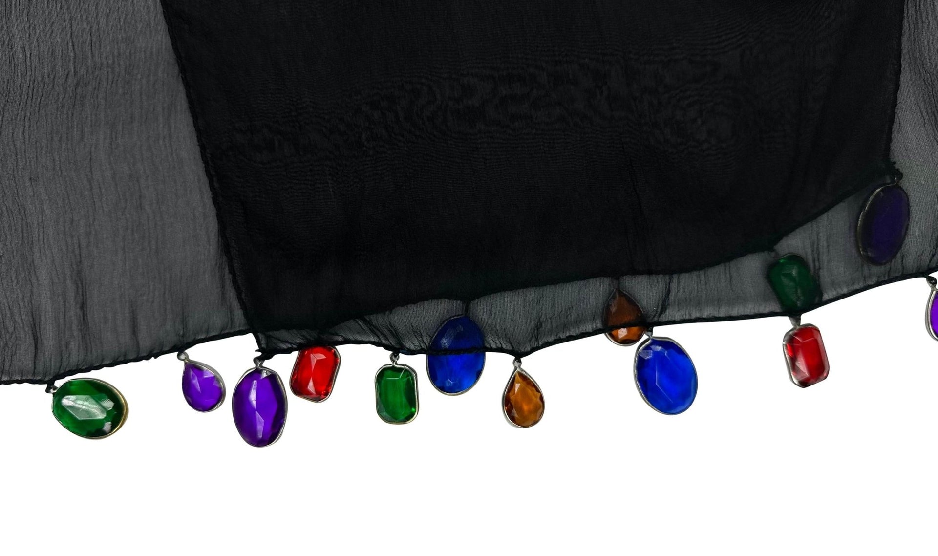 F/W 1991 Dolce & Gabbana Jeweled Rhinestone Sheer Black Silk Chiffon Scarf - RealList