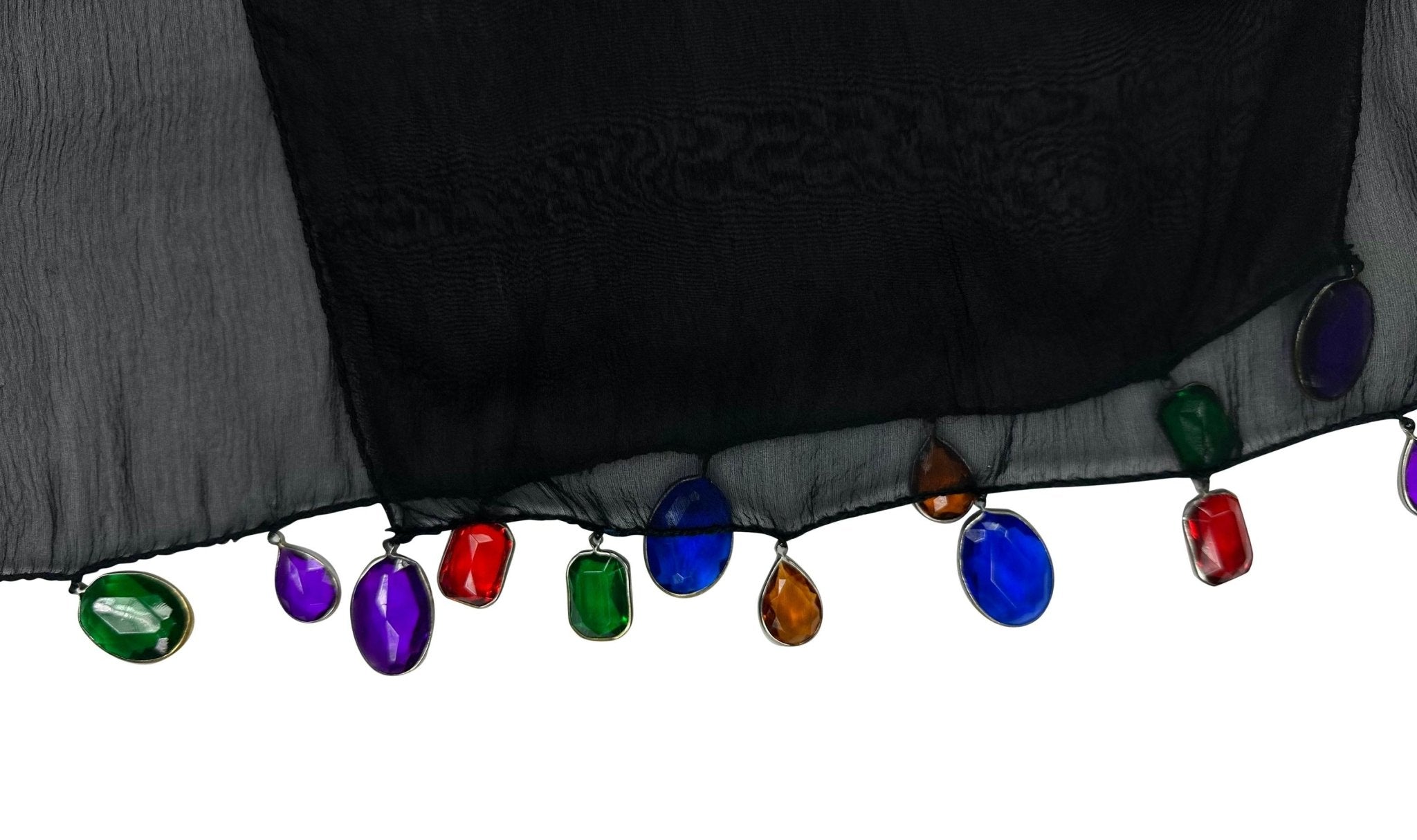 F/W 1991 Dolce & Gabbana Jeweled Rhinestone Sheer Black Silk Chiffon Scarf - RealList