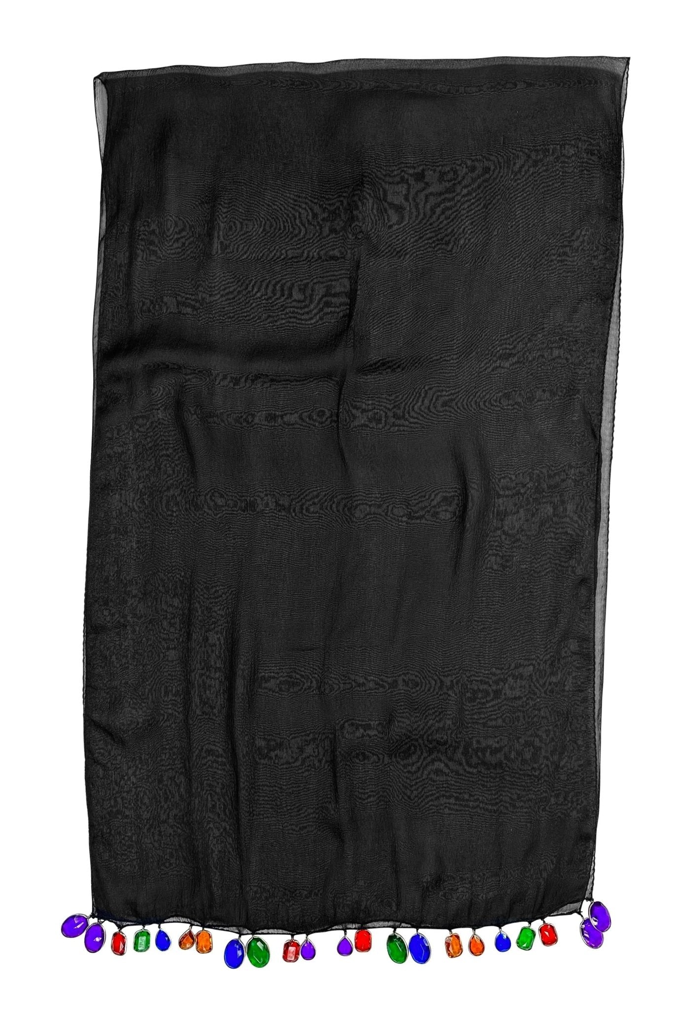 F/W 1991 Dolce & Gabbana Jeweled Rhinestone Sheer Black Silk Chiffon Scarf - RealList