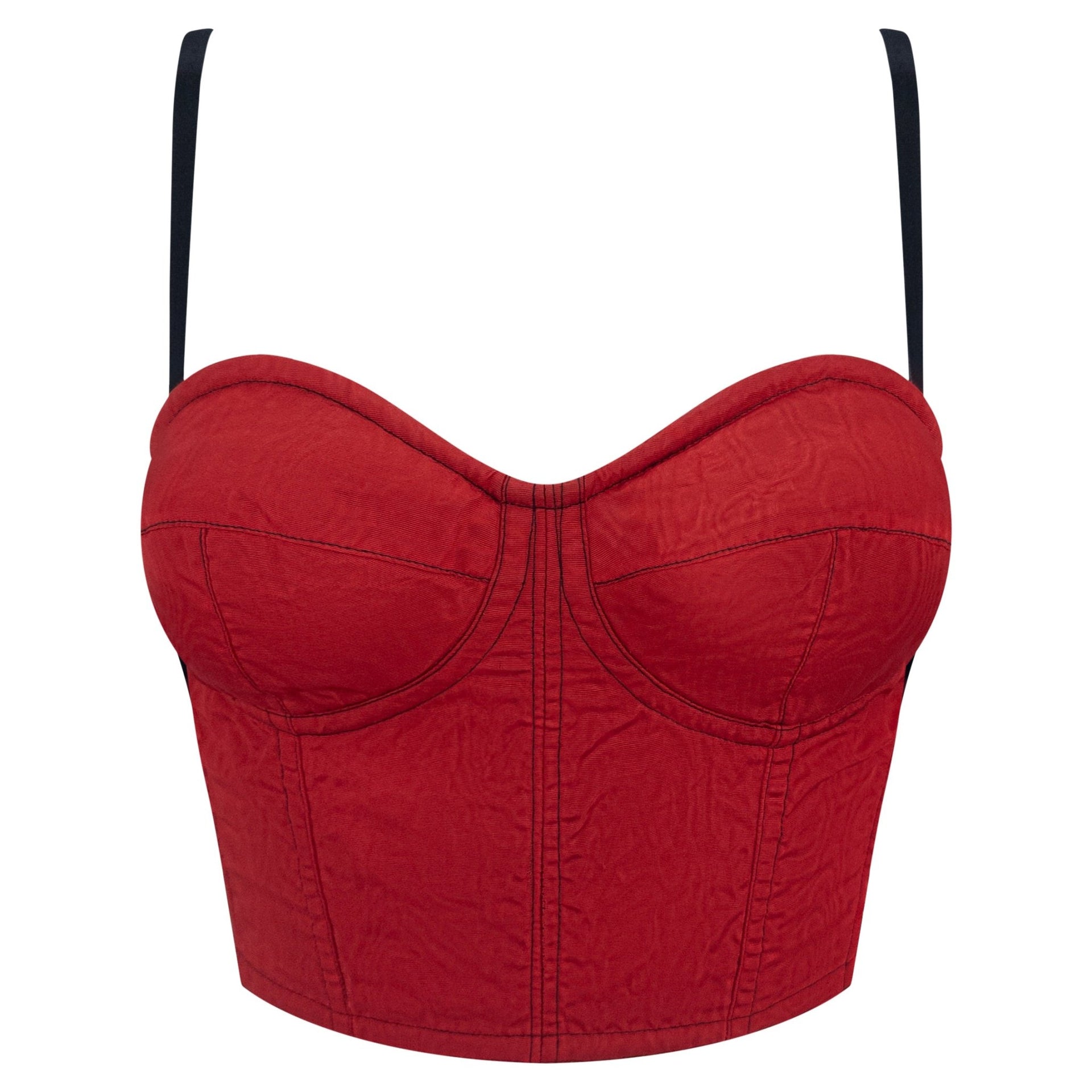 F/W 1991 Dolce & Gabbana Runway Red Moire Satin Bustier Backless Crop Top - RealList