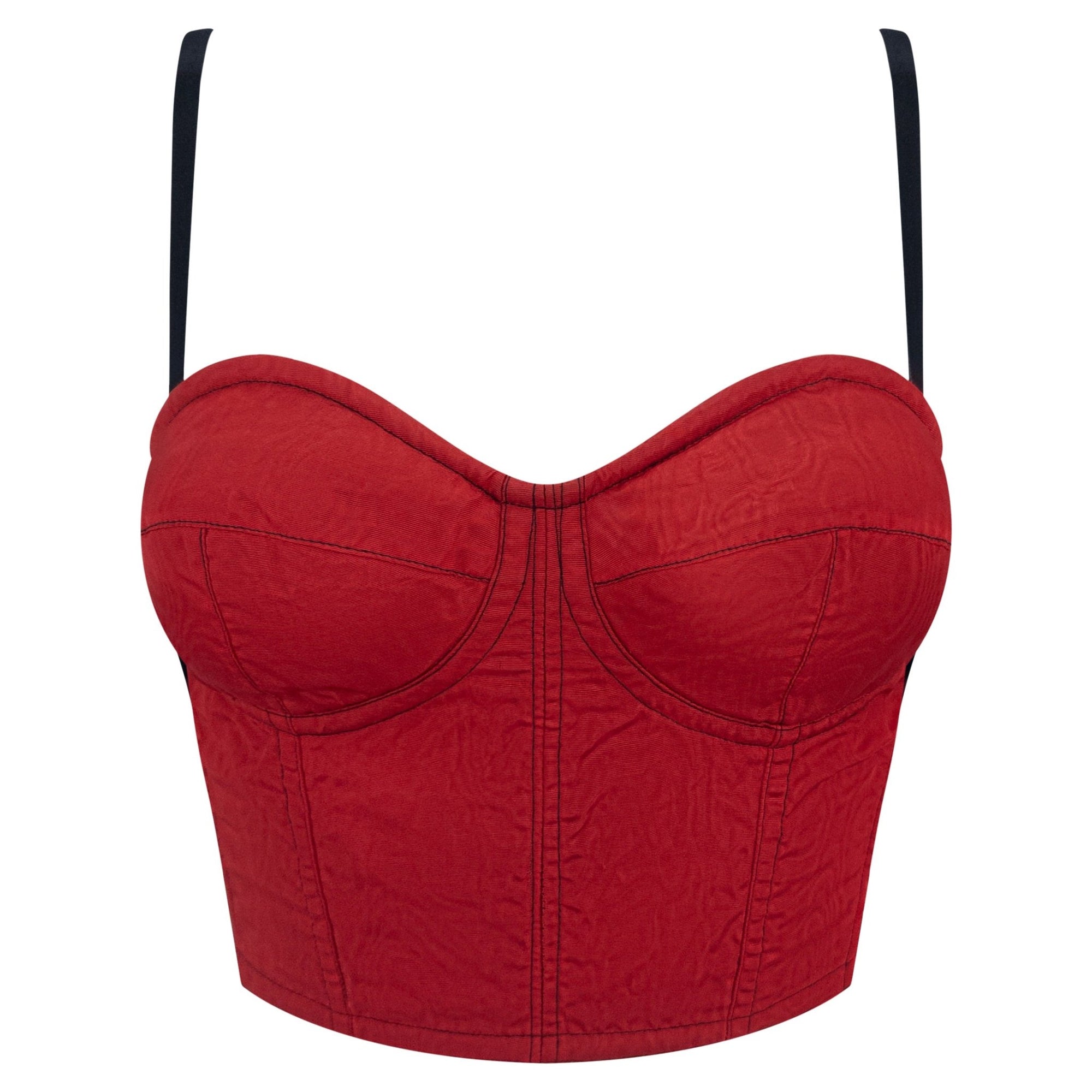 F/W 1991 Dolce & Gabbana Runway Red Moire Satin Bustier Backless Crop Top - RealList